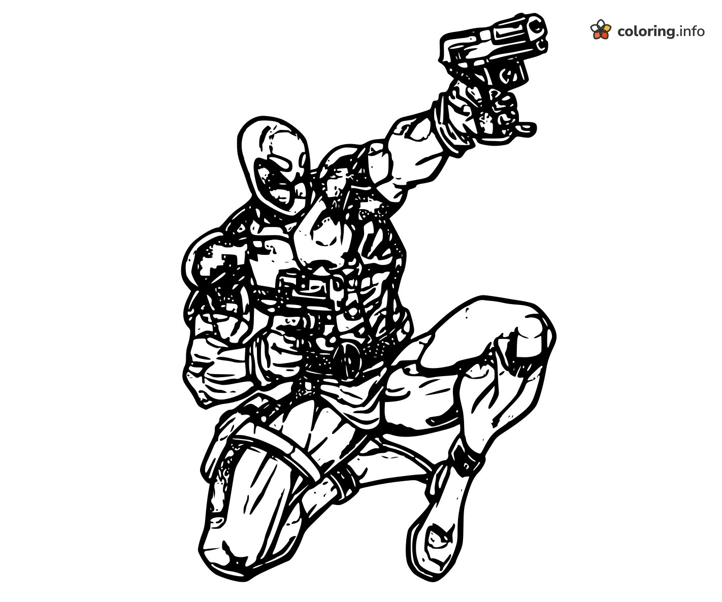 Kneeling Deadpool With Two Pistols Raised coloring page Kneeling Deadpool With Two Pistols Raised coloring page