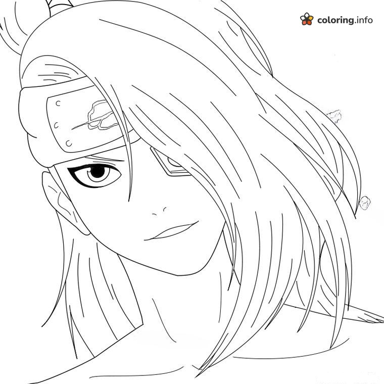 Deidara Close-Up Portrait With Flowing Hair, Naruto Page coloring page Deidara Close-Up Portrait With Flowing Hair, Naruto Page coloring page