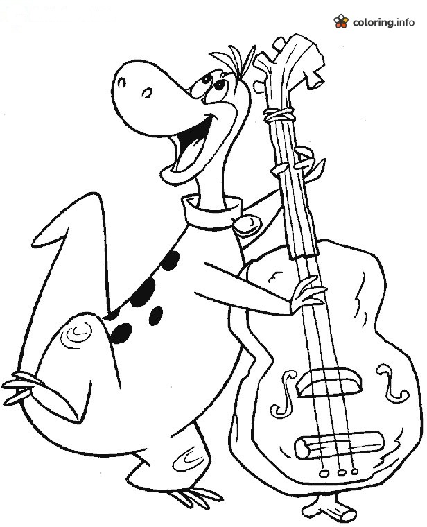 Dino Jamming on an Upright Bass, The Flintstones coloring page Dino Jamming on an Upright Bass, The Flintstones coloring page