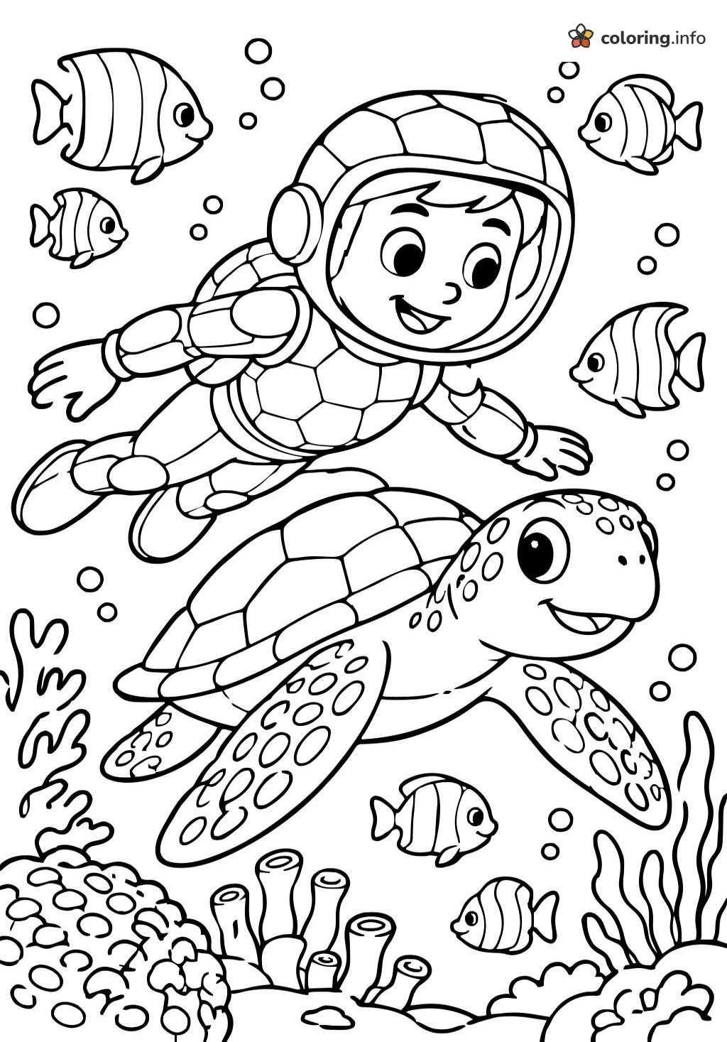 Under the Sea With a Wild Kratts Diver and Turtle coloring page Under the Sea With a Wild Kratts Diver and Turtle coloring page