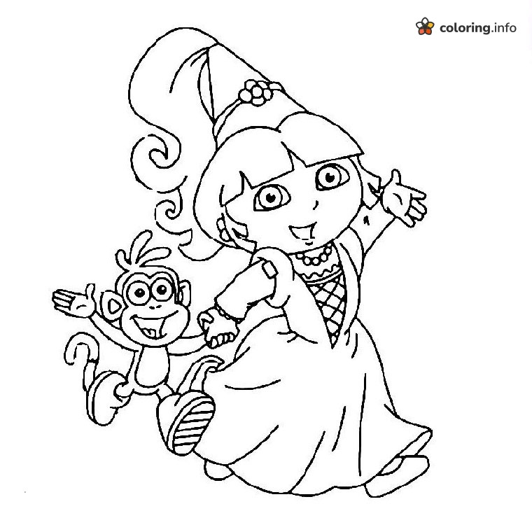 Princess Gown Dance for Dora the Explorer and Boots printable coloring page Princess Gown Dance for Dora the Explorer and Boots printable coloring page