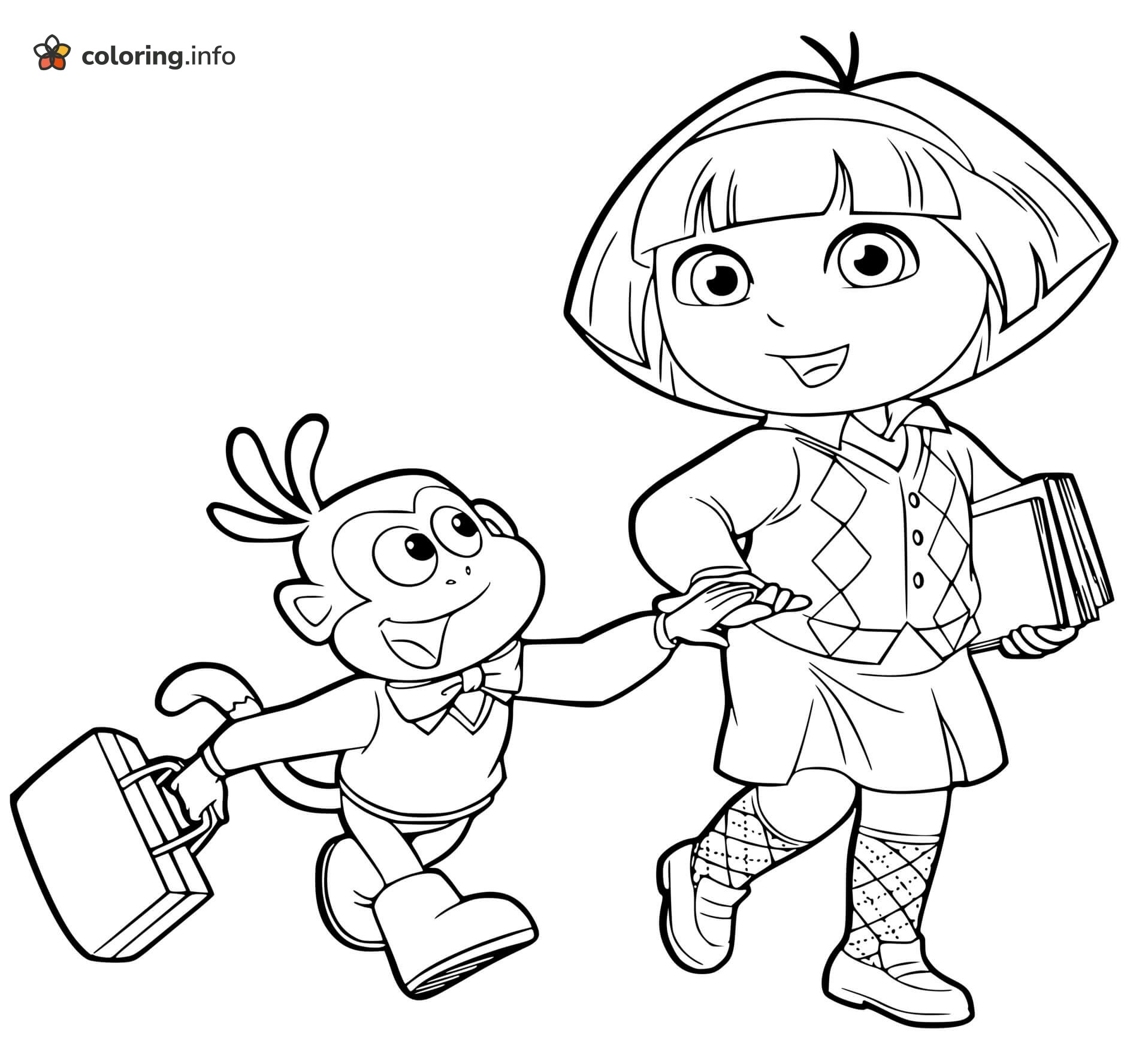 Off to School with Dora the Explorer and Boots coloring page Off to School with Dora the Explorer and Boots coloring page