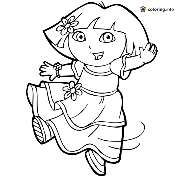 Twirling in a Flower Dress, Dora the Explorer Dance Page coloring page Twirling in a Flower Dress, Dora the Explorer Dance Page coloring page