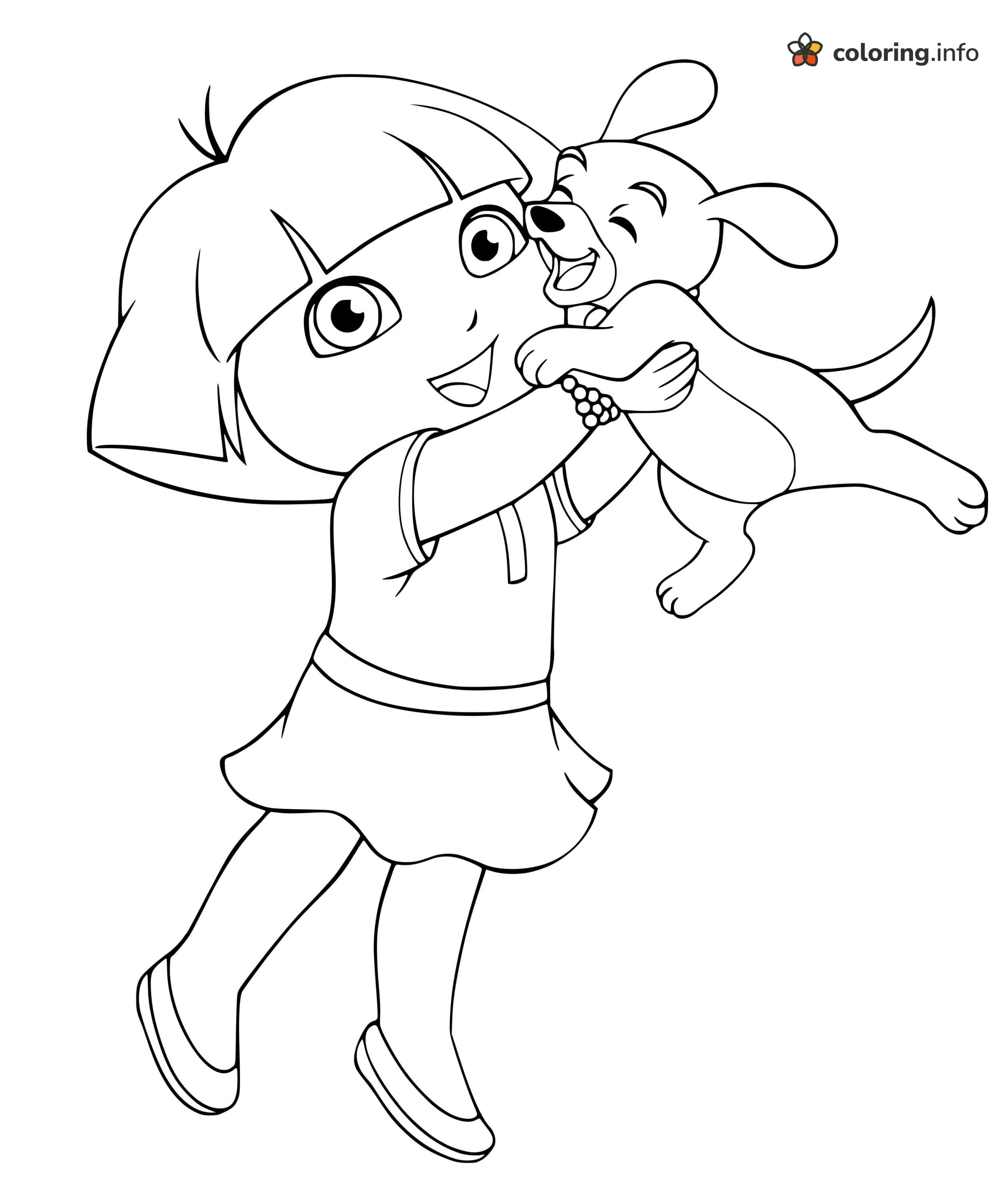Dora the Explorer Holding Up a Happy Puppy coloring page Dora the Explorer Holding Up a Happy Puppy coloring page