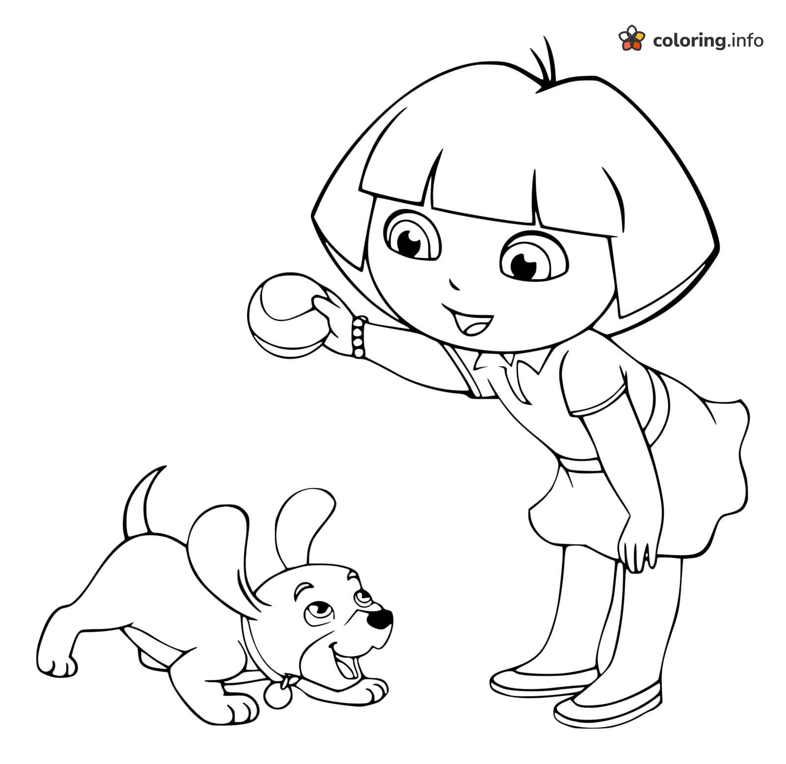 Fetch Time for Dora the Explorer and a Puppy coloring page Fetch Time for Dora the Explorer and a Puppy coloring page
