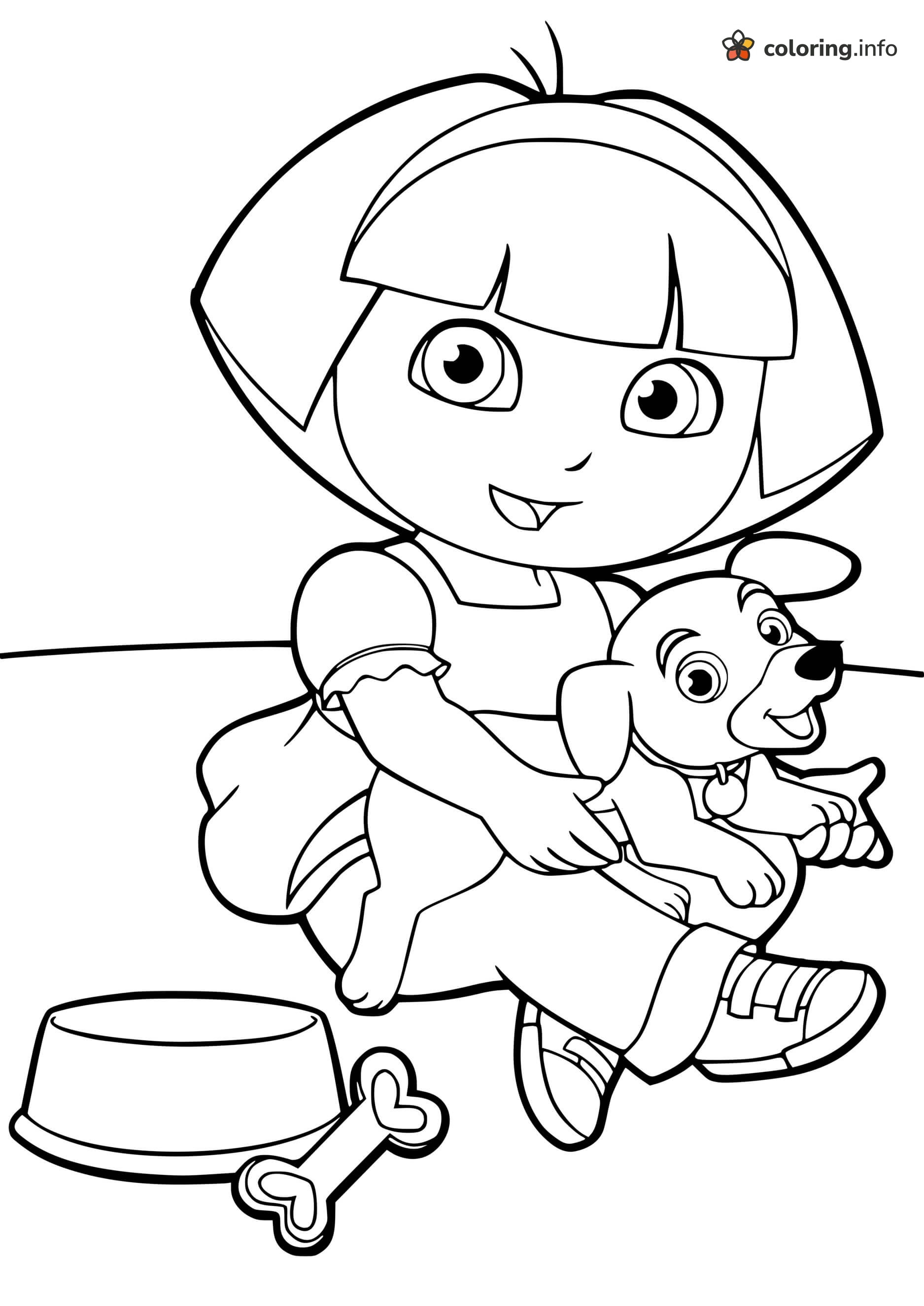 Puppy Cuddle Time with Dora the Explorer coloring page Puppy Cuddle Time with Dora the Explorer coloring page
