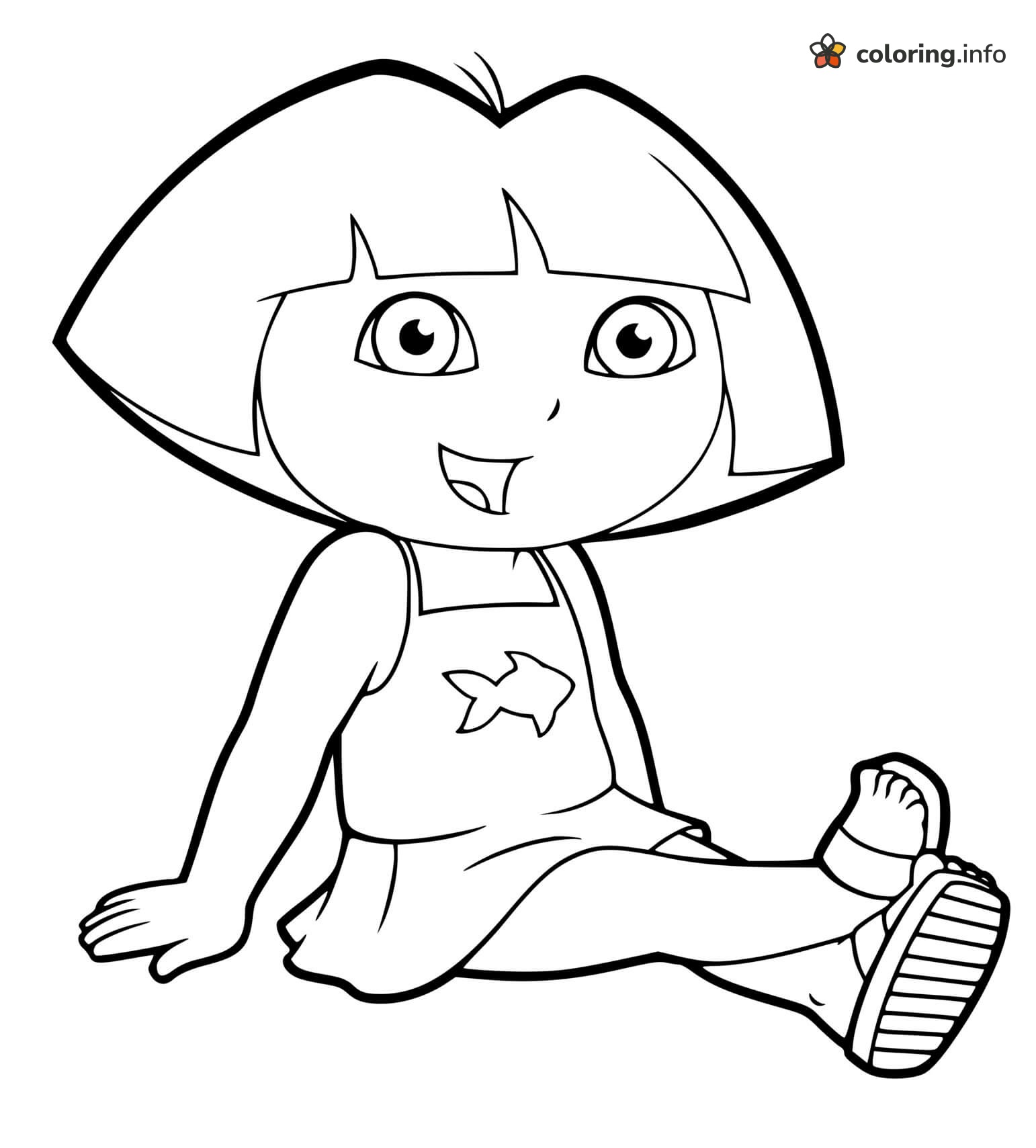Dora the Explorer Relaxing in a Fish Dress and Sandals printable coloring page Dora the Explorer Relaxing in a Fish Dress and Sandals printable coloring page