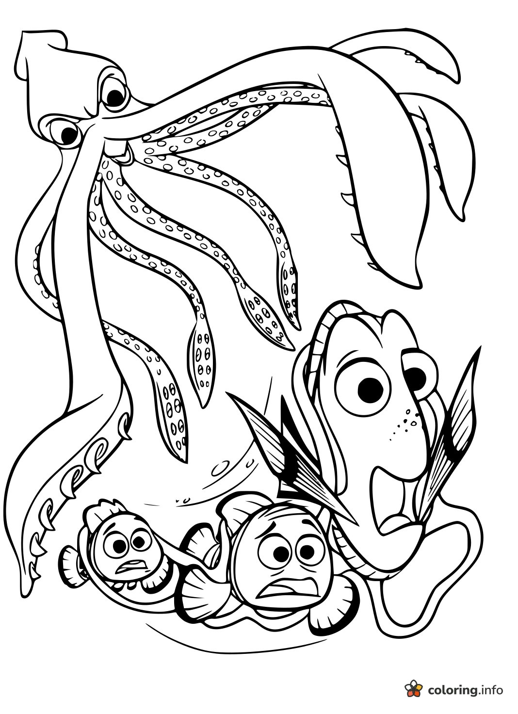 Giant Squid Startles the Finding Nemo Fish coloring page Giant Squid Startles the Finding Nemo Fish coloring page