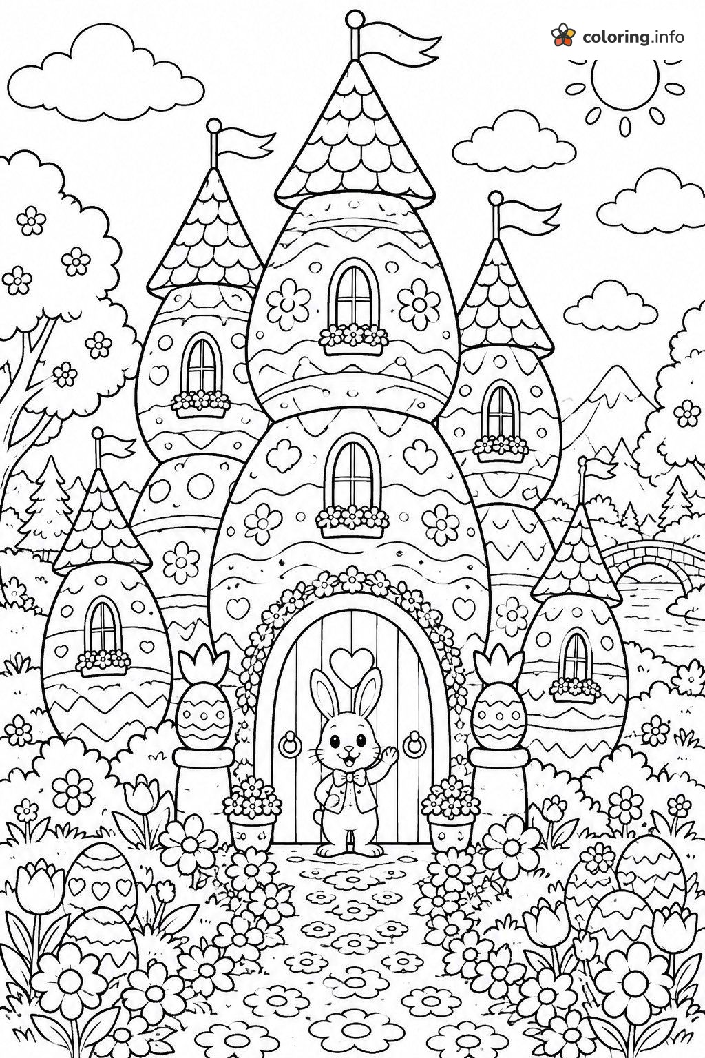 Fairy-Tale Castle Made of Easter Eggs coloring page Fairy-Tale Castle Made of Easter Eggs coloring page