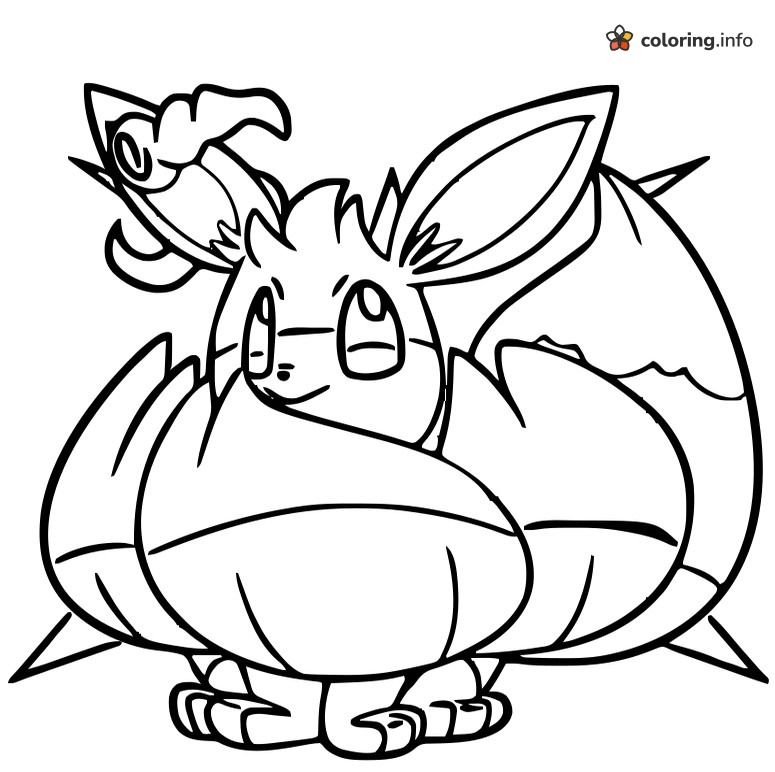 Little Friend Perched on Eevee's Head coloring page Little Friend Perched on Eevee's Head coloring page