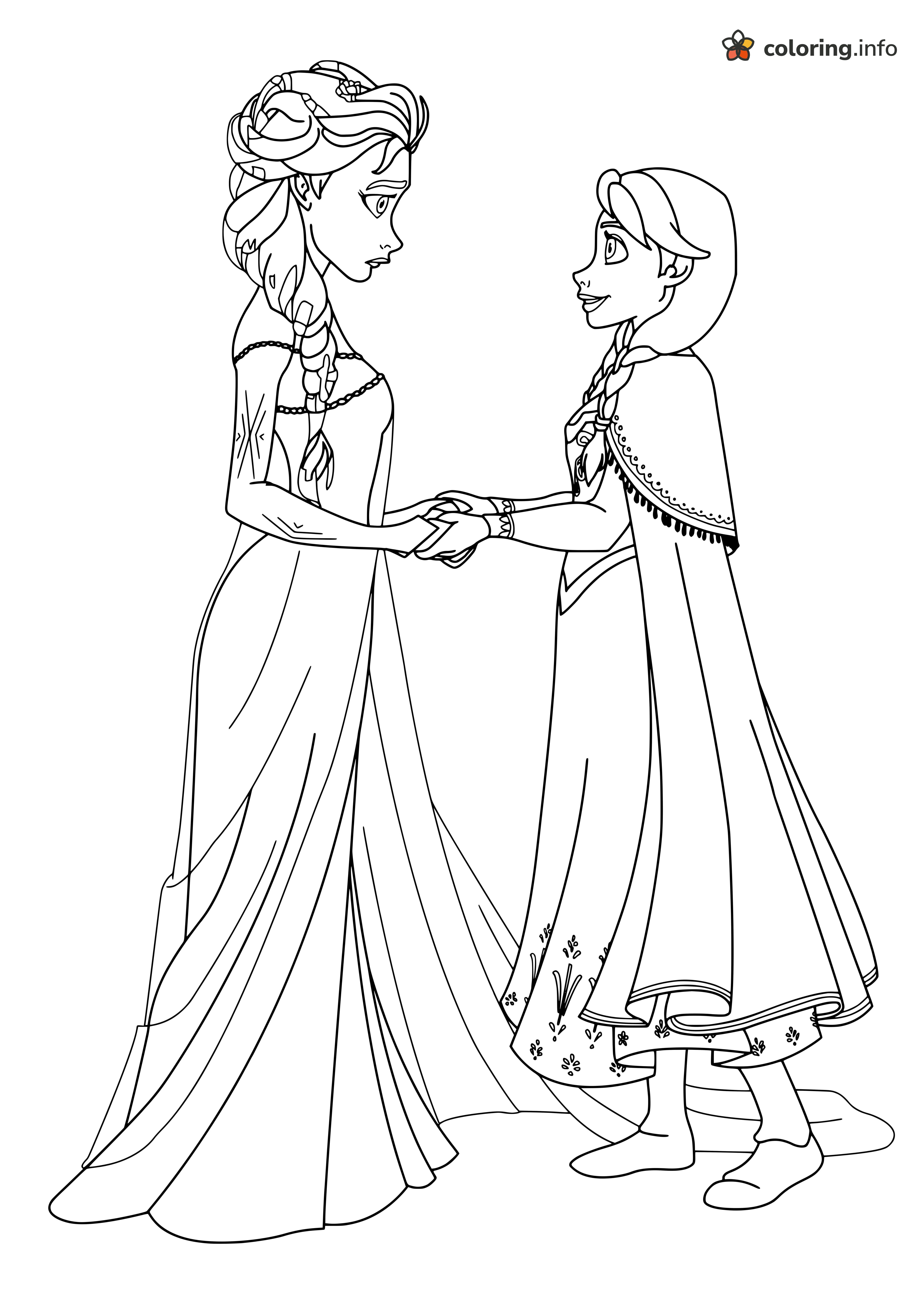 Elsa (Frozen) and Anna Hand in Hand coloring page Elsa (Frozen) and Anna Hand in Hand coloring page