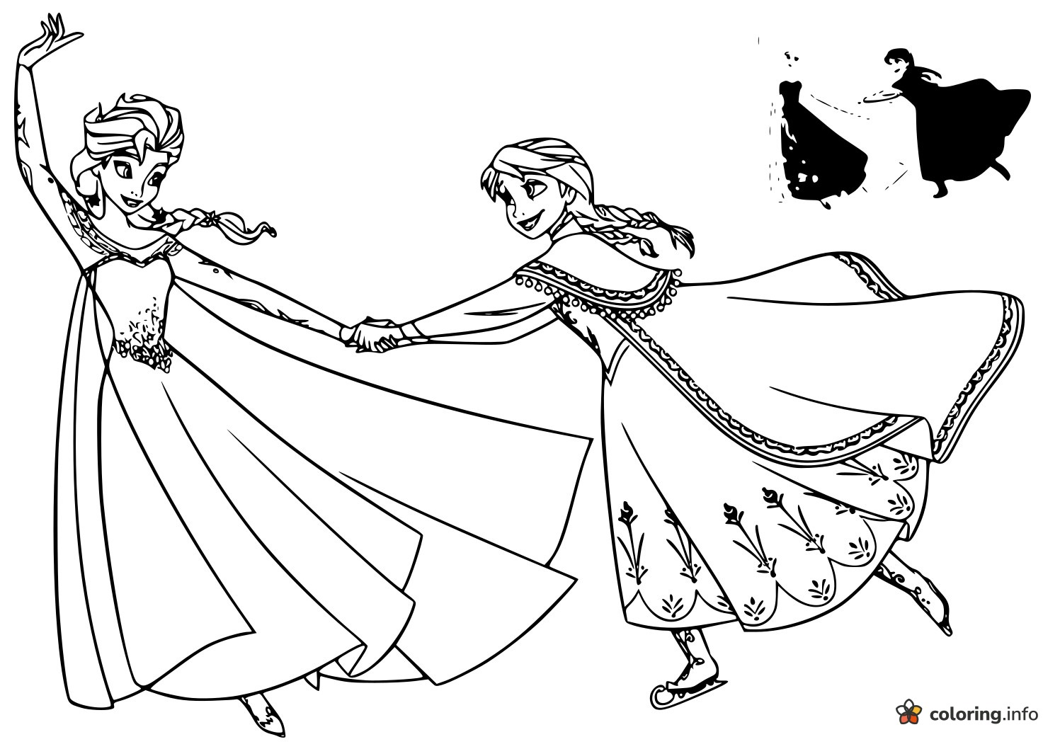 Frozen Sisters Elsa and Anna Skating Hand in Hand coloring page Frozen Sisters Elsa and Anna Skating Hand in Hand coloring page