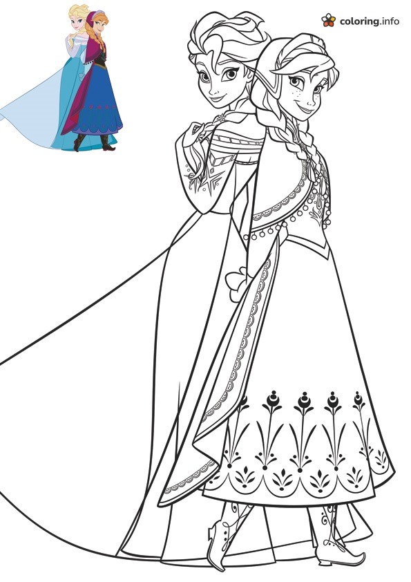 Capes and Boots: Elsa (Frozen) and Anna Back to Back coloring sheet Capes and Boots: Elsa (Frozen) and Anna Back to Back coloring sheet