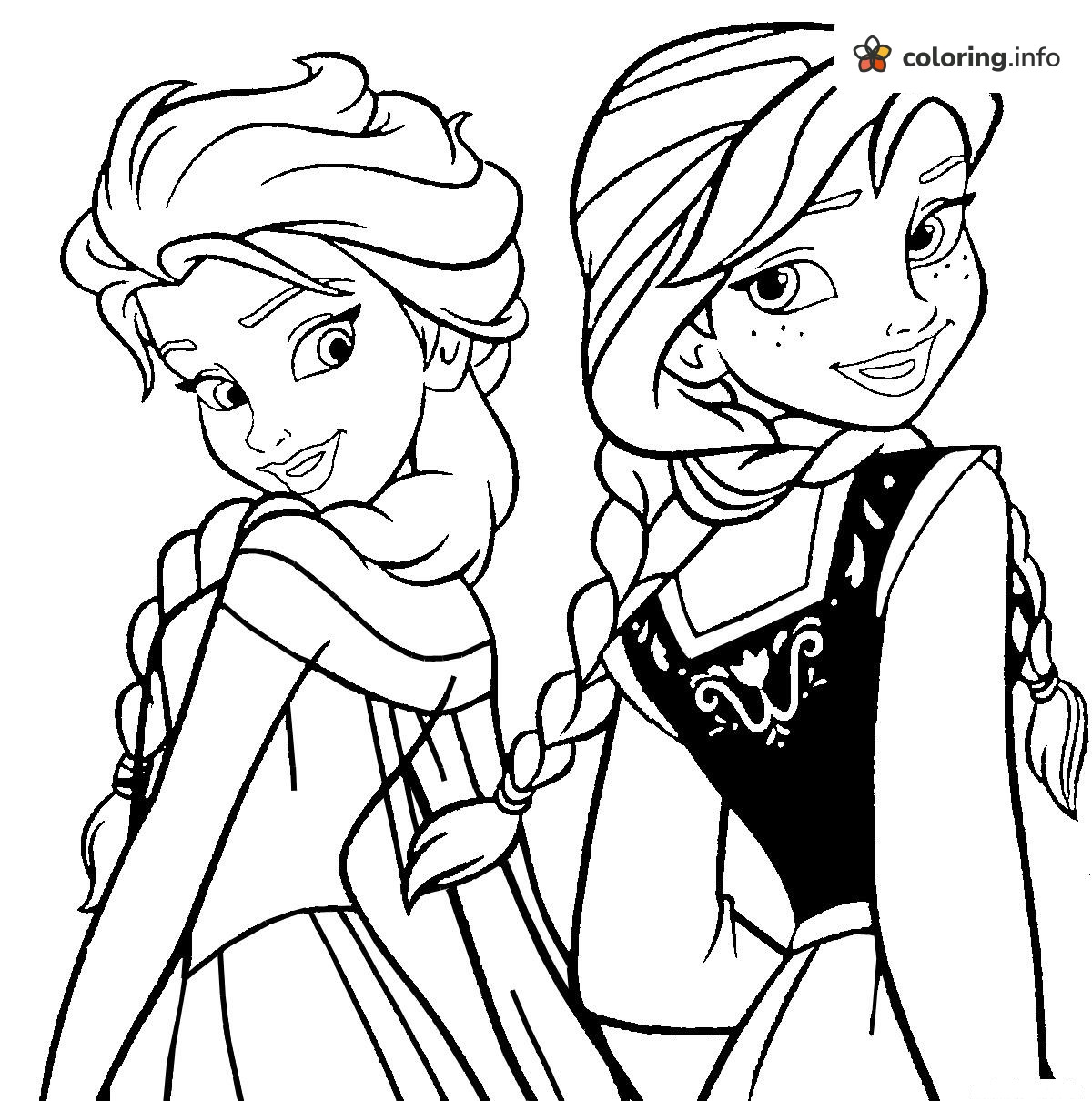 Back to Back Braids with Elsa and Anna printable coloring page Back to Back Braids with Elsa and Anna printable coloring page