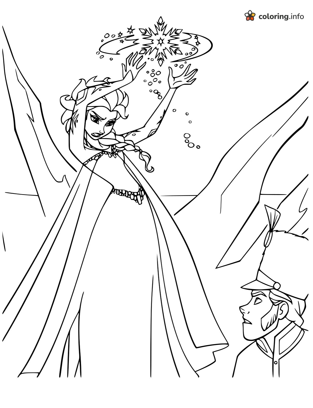 Snowflake Magic Over a Soldier on Icy Cliffs, Elsa (Frozen) coloring page Snowflake Magic Over a Soldier on Icy Cliffs, Elsa (Frozen) coloring page