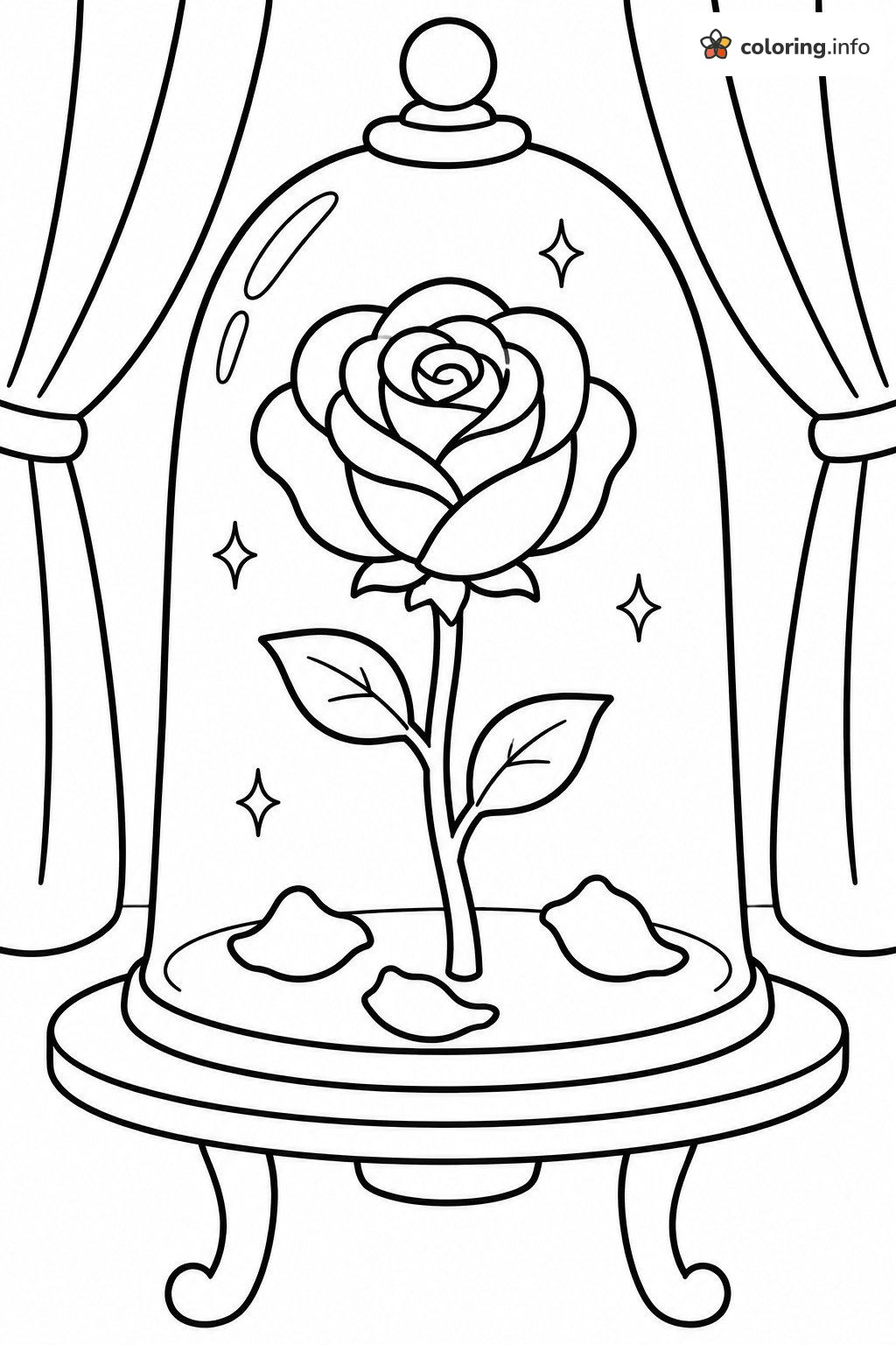 Enchanted Rose in a Glass Dome, Beauty and the Beast coloring sheet Enchanted Rose in a Glass Dome, Beauty and the Beast coloring sheet