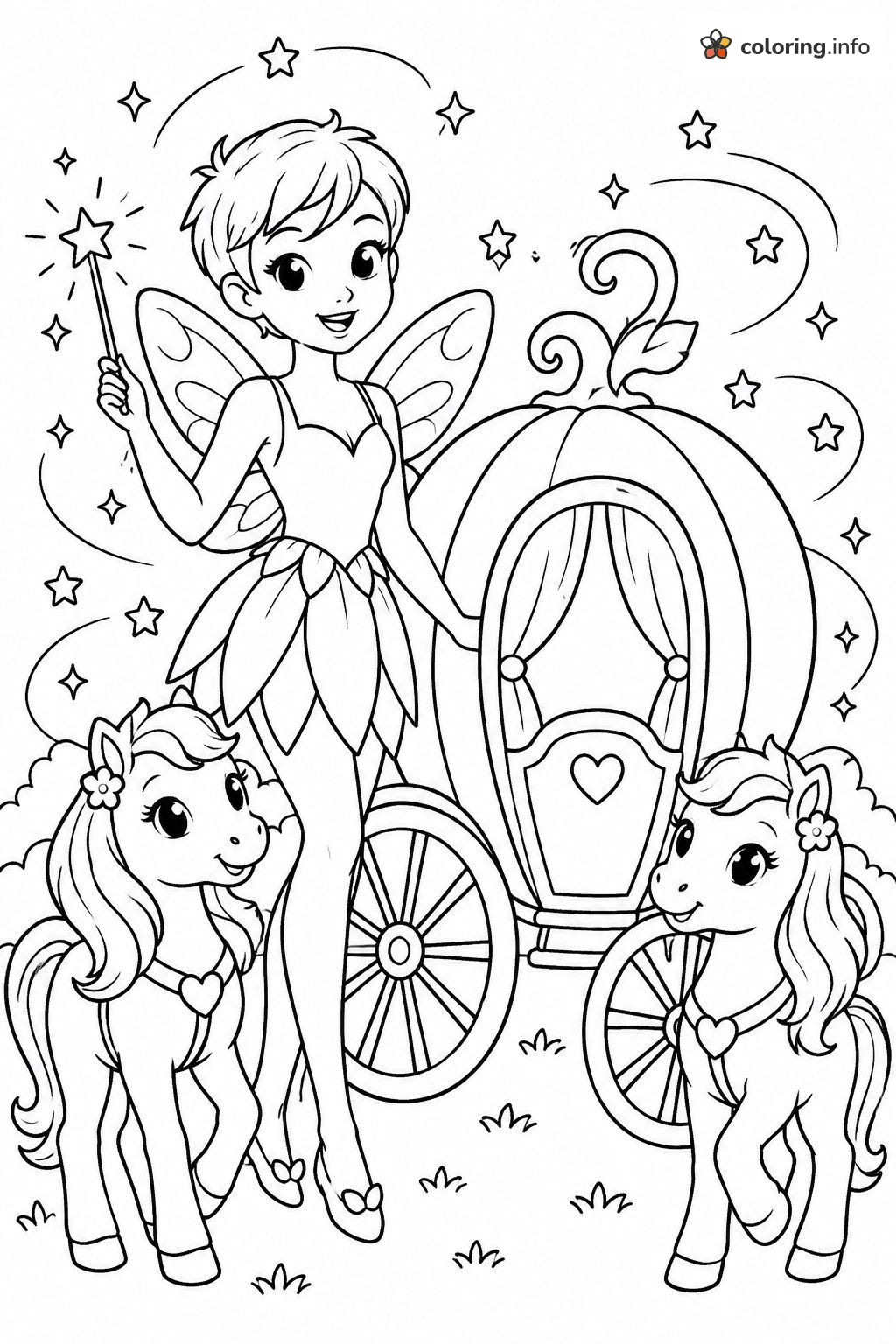 Fairy, Pumpkin Carriage and Two Ponies, Descendants Page coloring page Fairy, Pumpkin Carriage and Two Ponies, Descendants Page coloring page