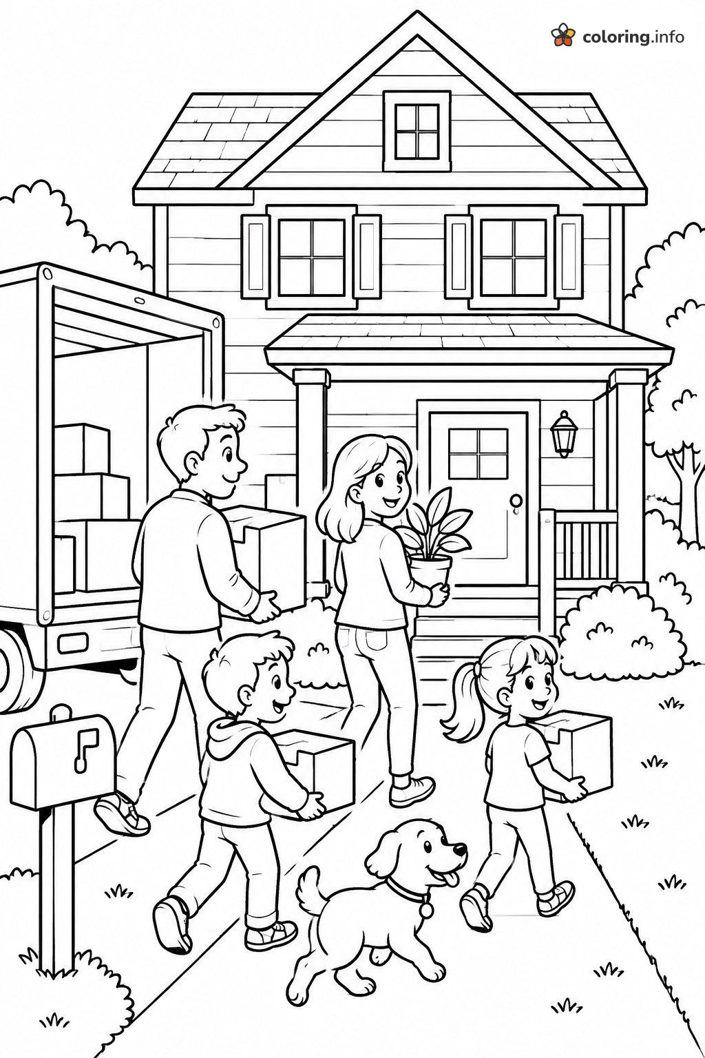 Moving Day at the New House With a Puppy coloring page Moving Day at the New House With a Puppy coloring page