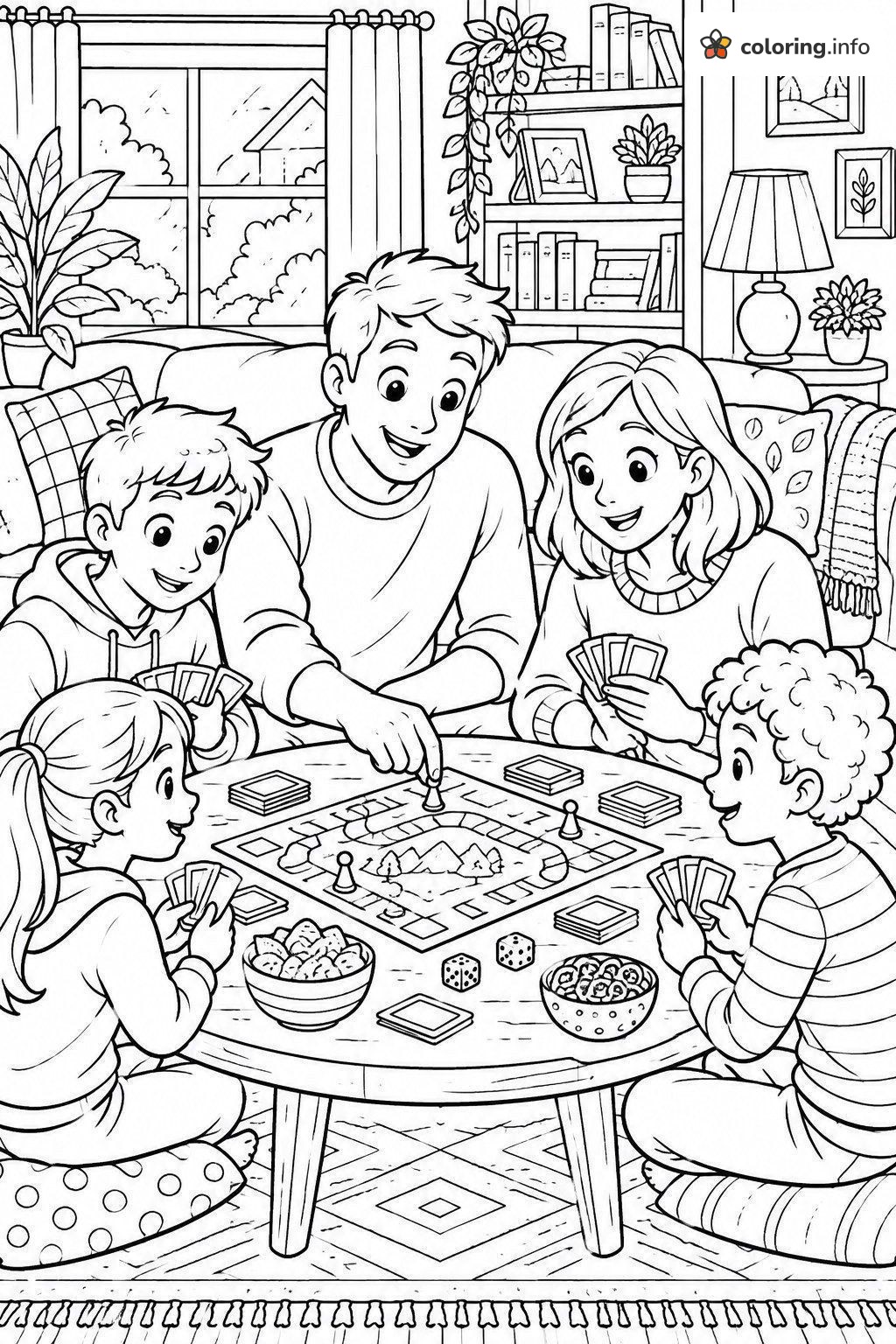 Game Night With the Family Around the Coffee Table coloring sheet Game Night With the Family Around the Coffee Table coloring sheet