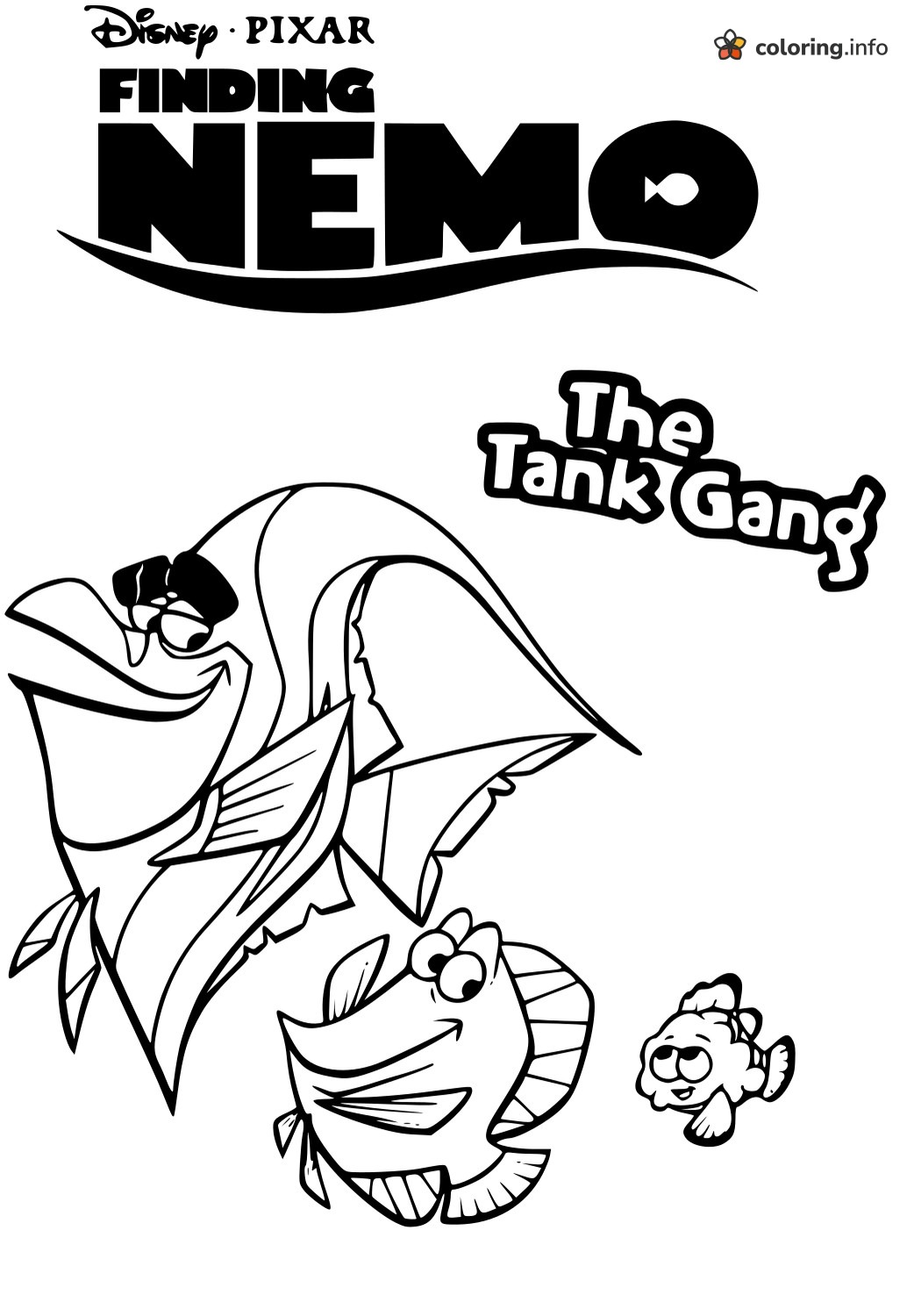 The Tank Gang Trio from Finding Nemo coloring page The Tank Gang Trio from Finding Nemo coloring page