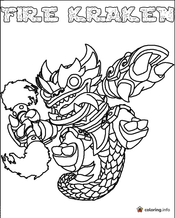 Fire Kraken Skylanders Fighter with Flaming Fist coloring sheet Fire Kraken Skylanders Fighter with Flaming Fist coloring sheet