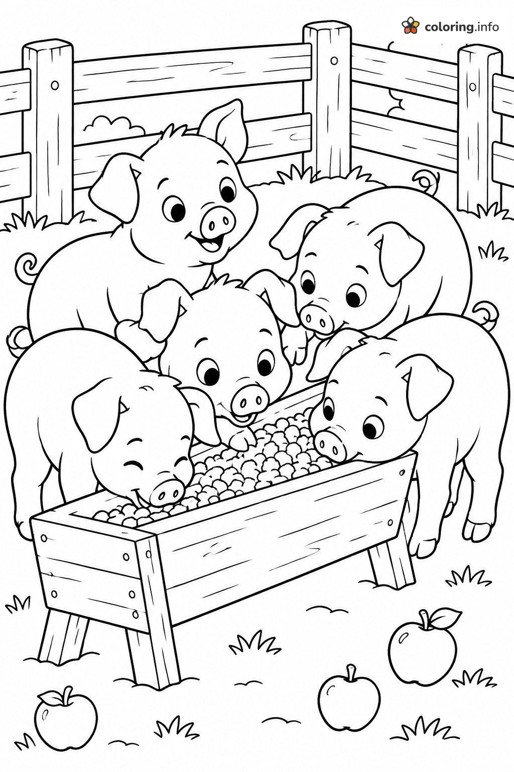 Five Little Piglets at the Trough | Farm Animals (General) Printable coloring page Five Little Piglets at the Trough | Farm Animals (General) Printable coloring page