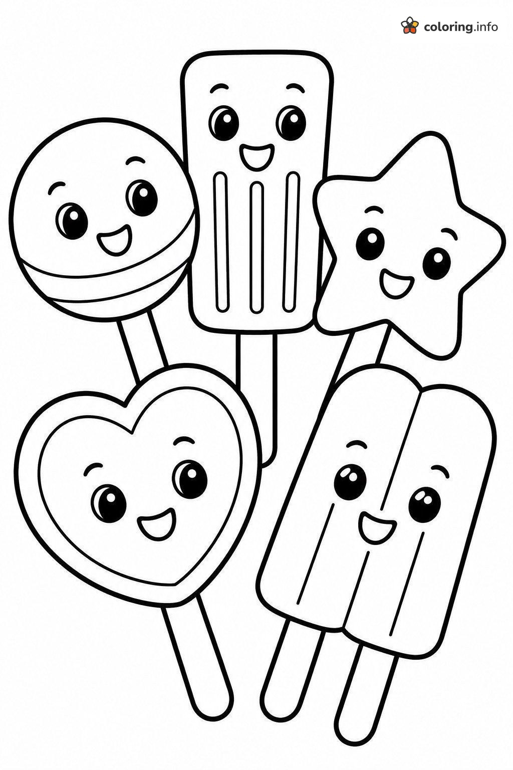 Five Lollipop and Ice Cream Pop Friends coloring page Five Lollipop and Ice Cream Pop Friends coloring page