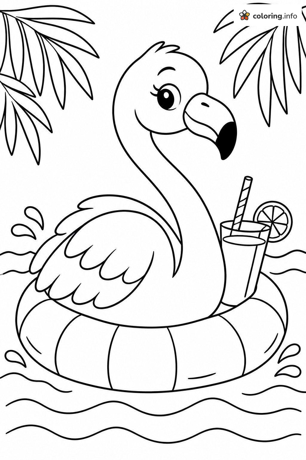 Lounging Flamingo in a Striped Pool Float coloring sheet Lounging Flamingo in a Striped Pool Float coloring sheet