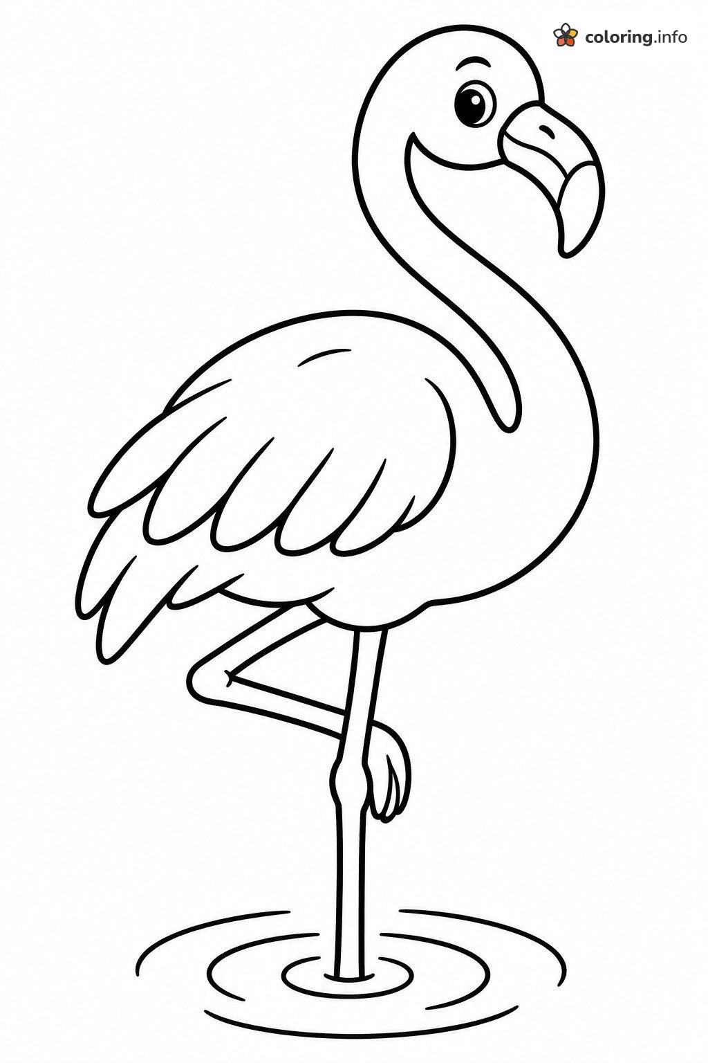One-Legged Flamingo in Shallow Water, a Birds Coloring Sheet One-Legged Flamingo in Shallow Water, a Birds Coloring Sheet