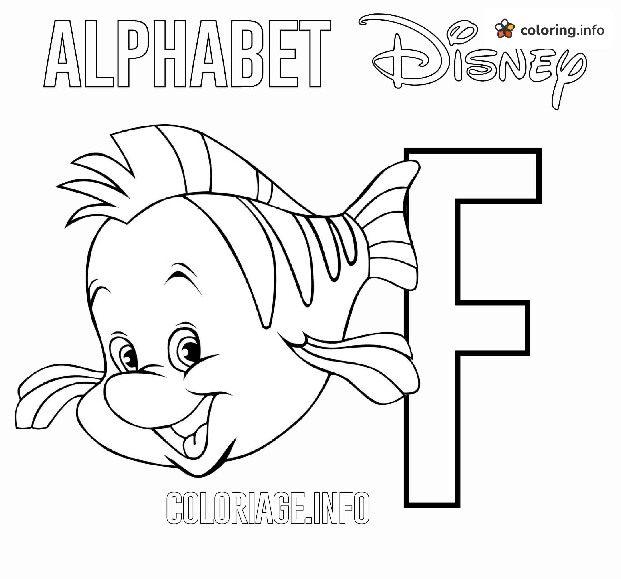 Grinning Flounder on a Disney Alphabet F Page coloring page Grinning Flounder on a Disney Alphabet F Page coloring page