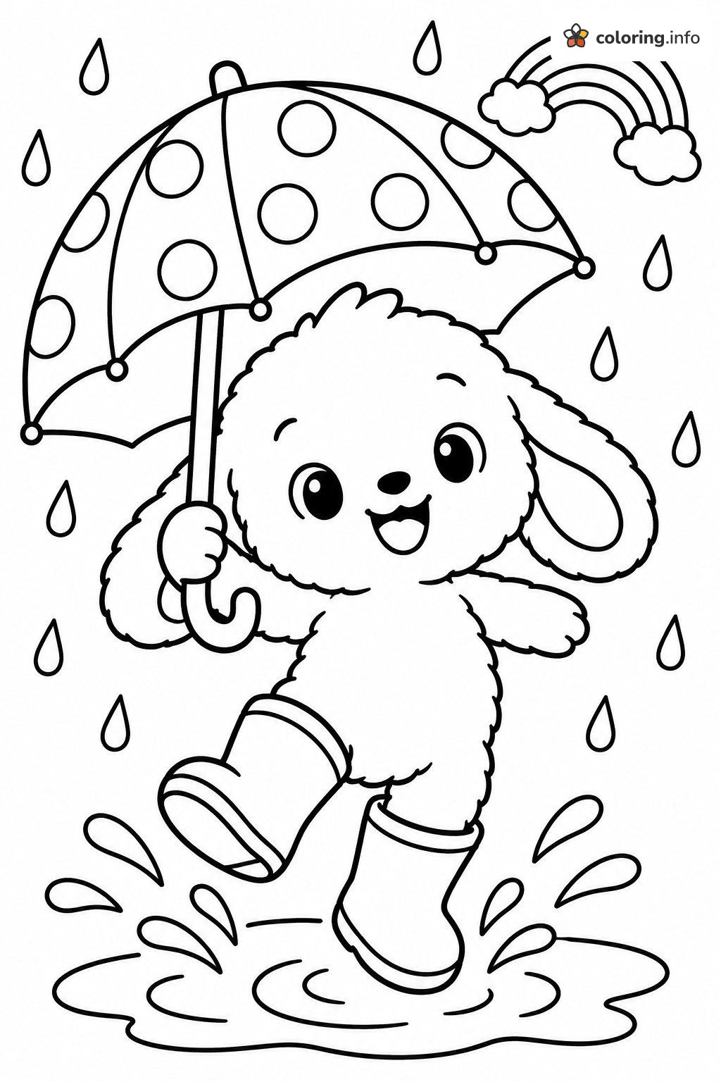 Rainy Day Bunny with Umbrella, Pikmi Pops Puddle Splash coloring page Rainy Day Bunny with Umbrella, Pikmi Pops Puddle Splash coloring page
