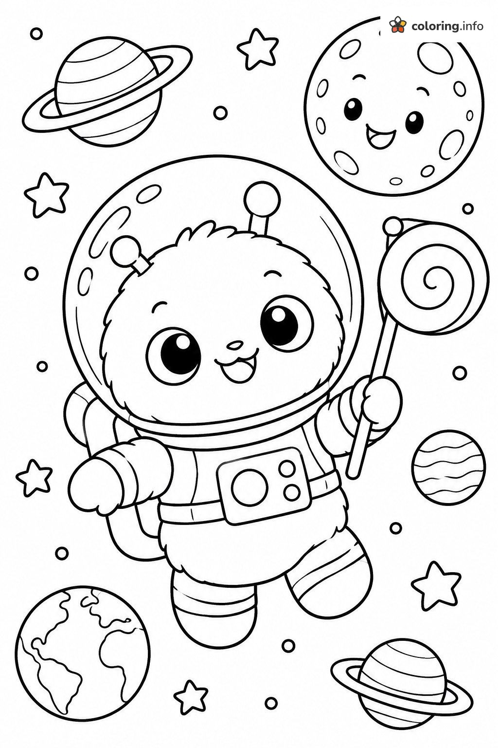 Astronaut Lollipop Pet Floating in Pikmi Pops Space coloring page Astronaut Lollipop Pet Floating in Pikmi Pops Space coloring page