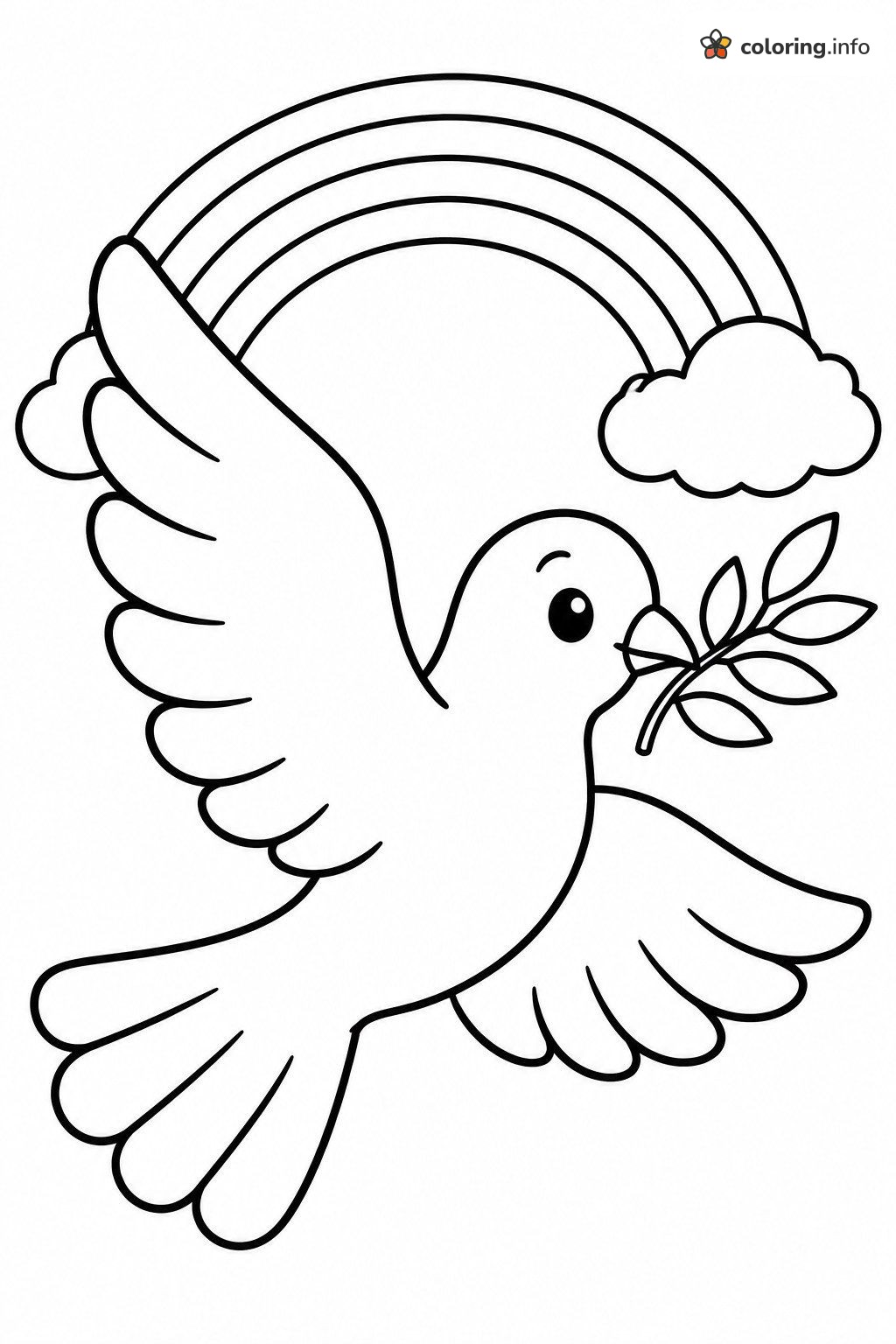 Dove With Olive Branch Under a Rainbow, Bible Coloring Dove With Olive Branch Under a Rainbow, Bible Coloring