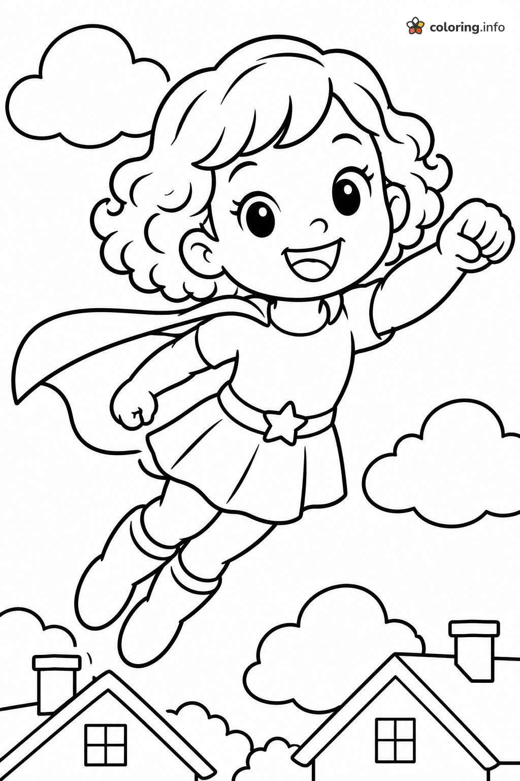 Caped Girl Over the Rooftops, DC Super Hero Girls Page coloring page Caped Girl Over the Rooftops, DC Super Hero Girls Page coloring page