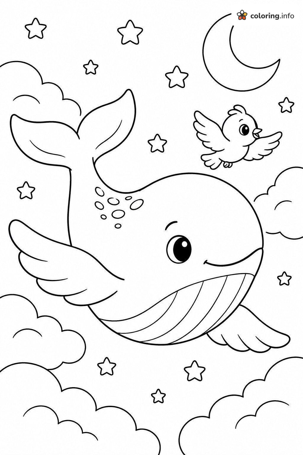 Winged Whale Flying Through the Night Sky coloring page Winged Whale Flying Through the Night Sky coloring page