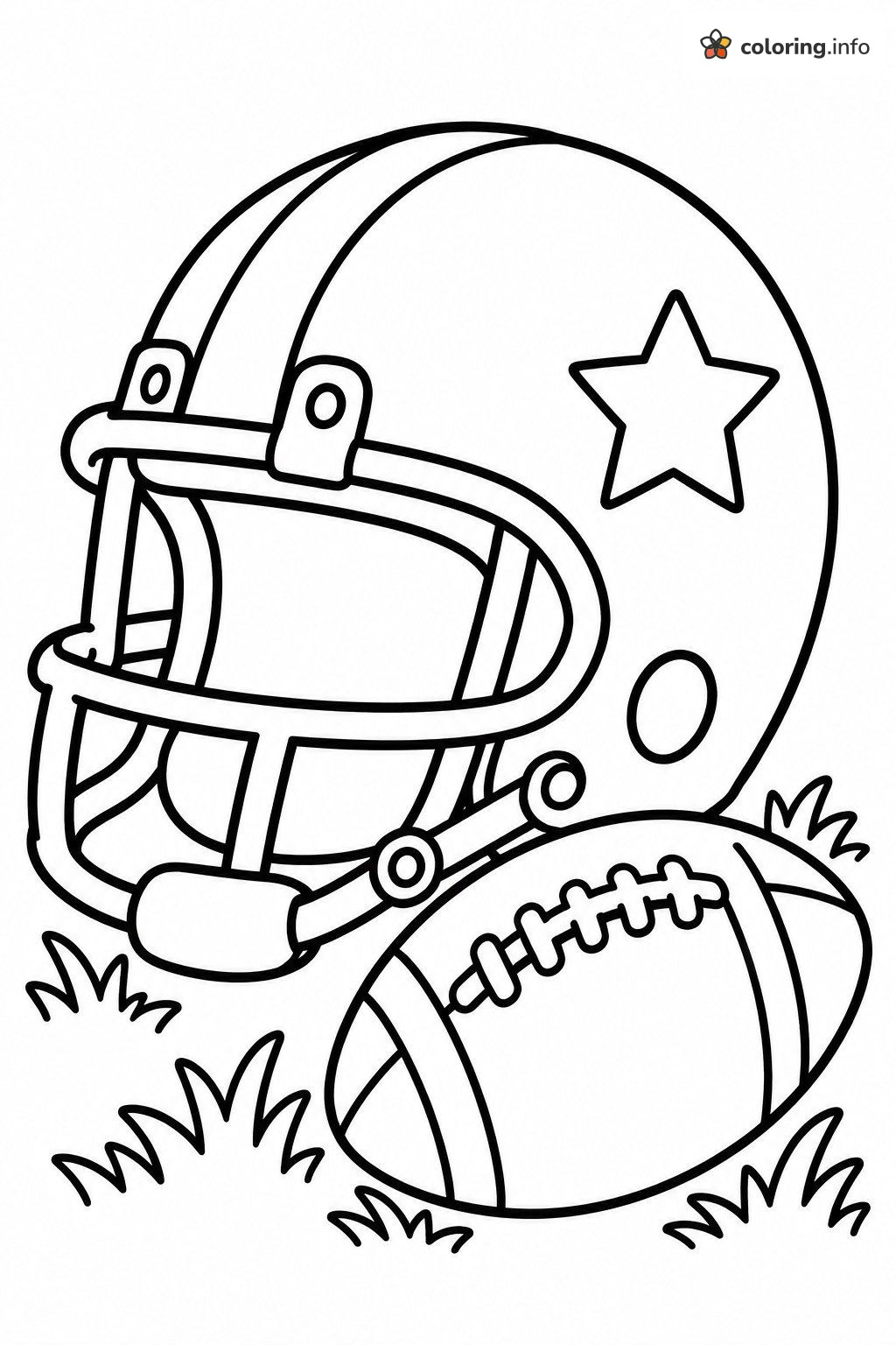 Big Star Helmet and Football Sitting in the Grass coloring page Big Star Helmet and Football Sitting in the Grass coloring page