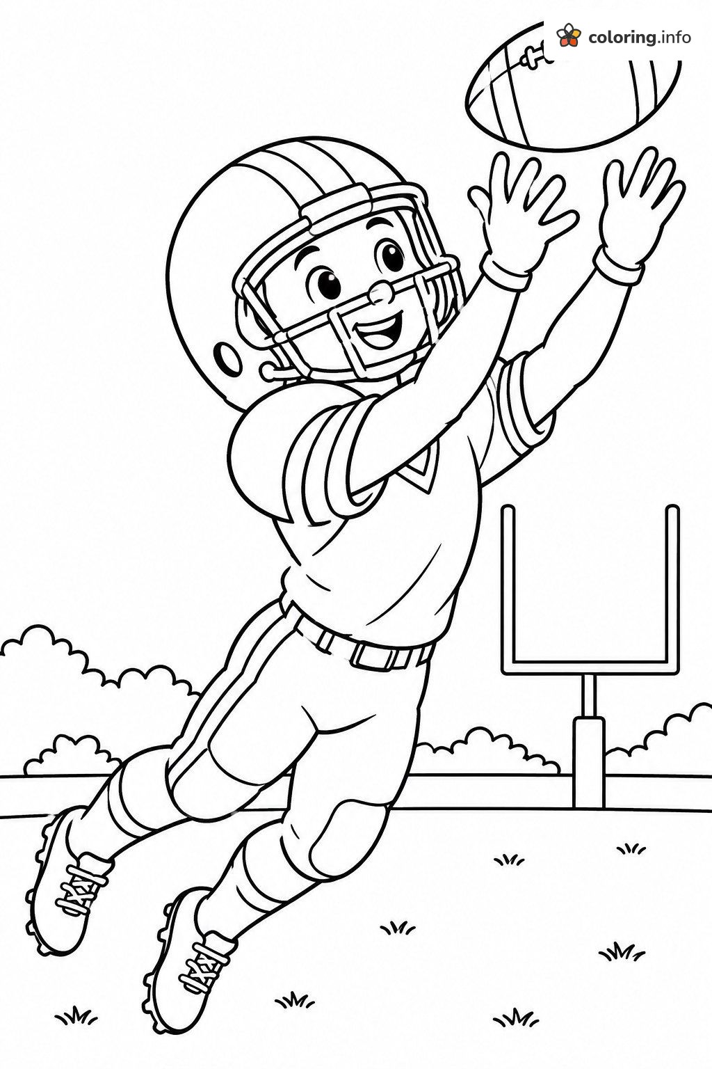 Leaping Catch by a Smiling American Football Player coloring page Leaping Catch by a Smiling American Football Player coloring page