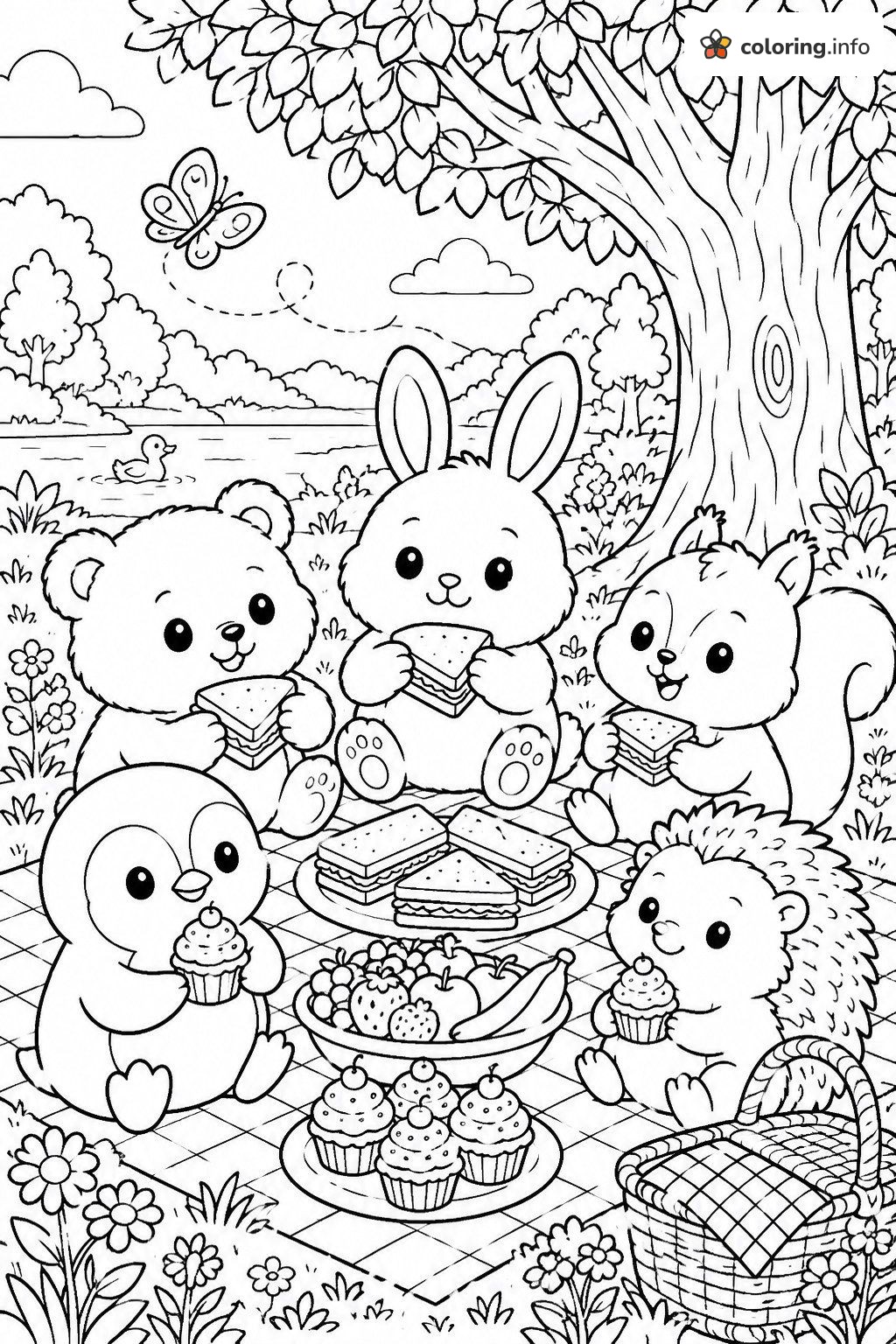 Forest Friends Picnic Under a Big Tree, Disney Tsum Tsum Coloring Forest Friends Picnic Under a Big Tree, Disney Tsum Tsum Coloring