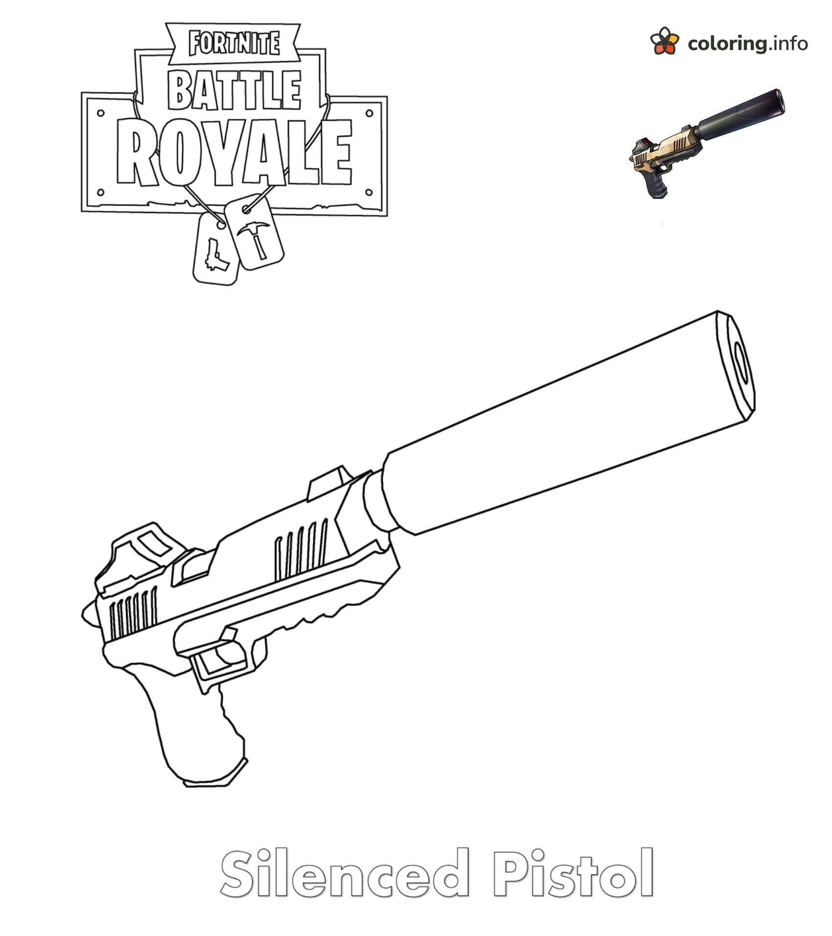 Silenced Pistol From Fortnite Battle Royale coloring page Silenced Pistol From Fortnite Battle Royale coloring page