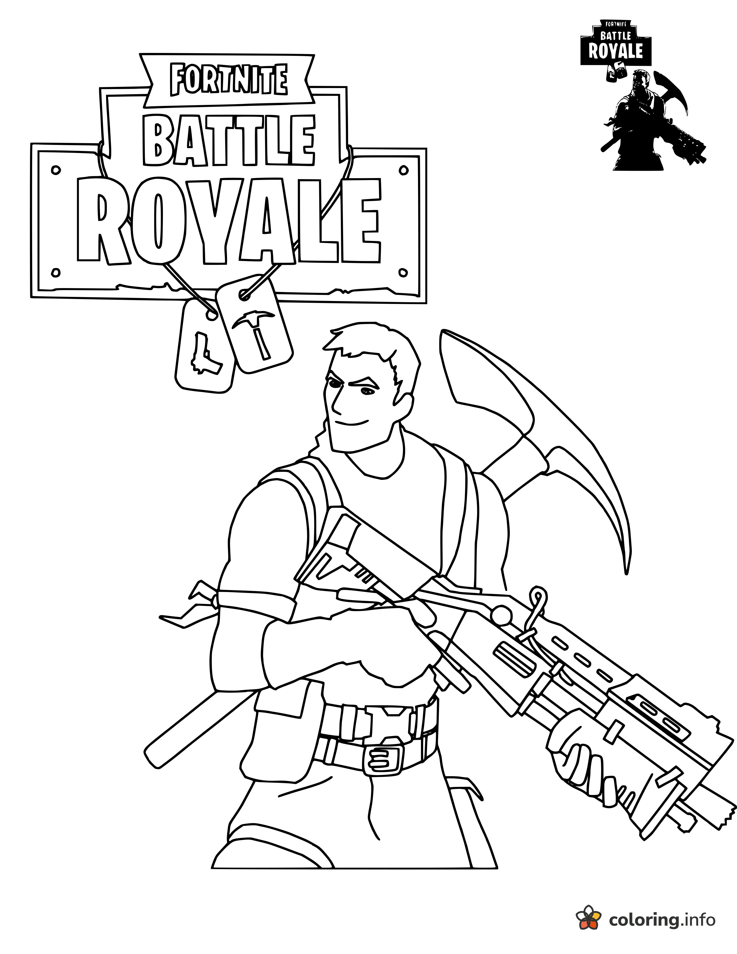 Smirking Soldier with Shotgun and Pickaxe, Fortnite Battle Royale coloring page Smirking Soldier with Shotgun and Pickaxe, Fortnite Battle Royale coloring page