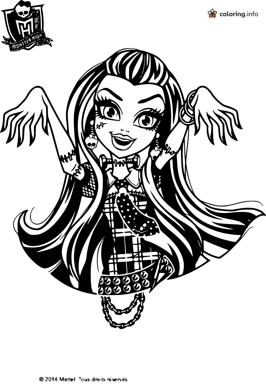Frankie Stein Arms Up in a Spooky Monster High Pose coloring sheet Frankie Stein Arms Up in a Spooky Monster High Pose coloring sheet