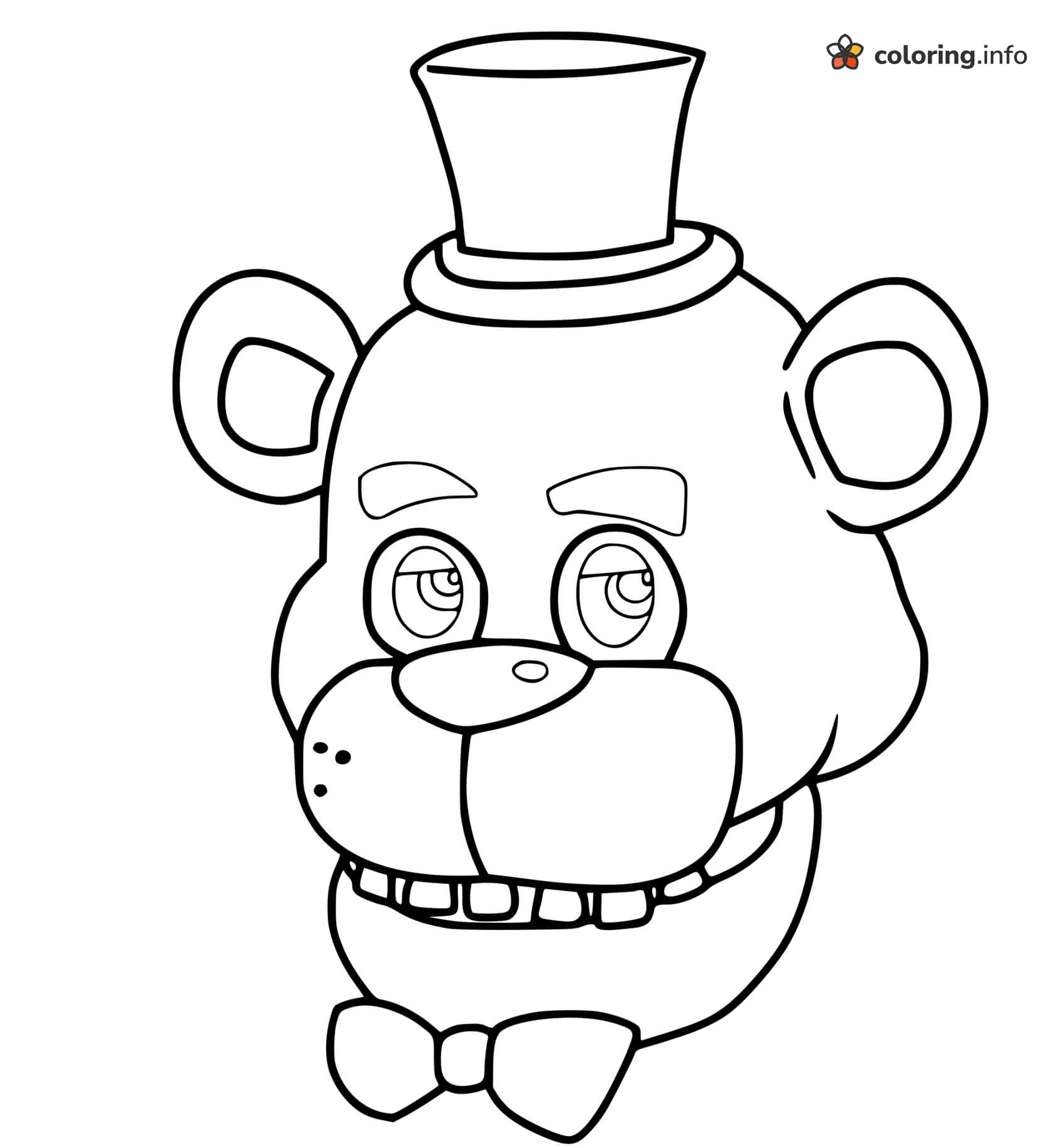 Sleepy-Eyed Freddy in Top Hat, Five Nights at Freddy's printable coloring page Sleepy-Eyed Freddy in Top Hat, Five Nights at Freddy's printable coloring page
