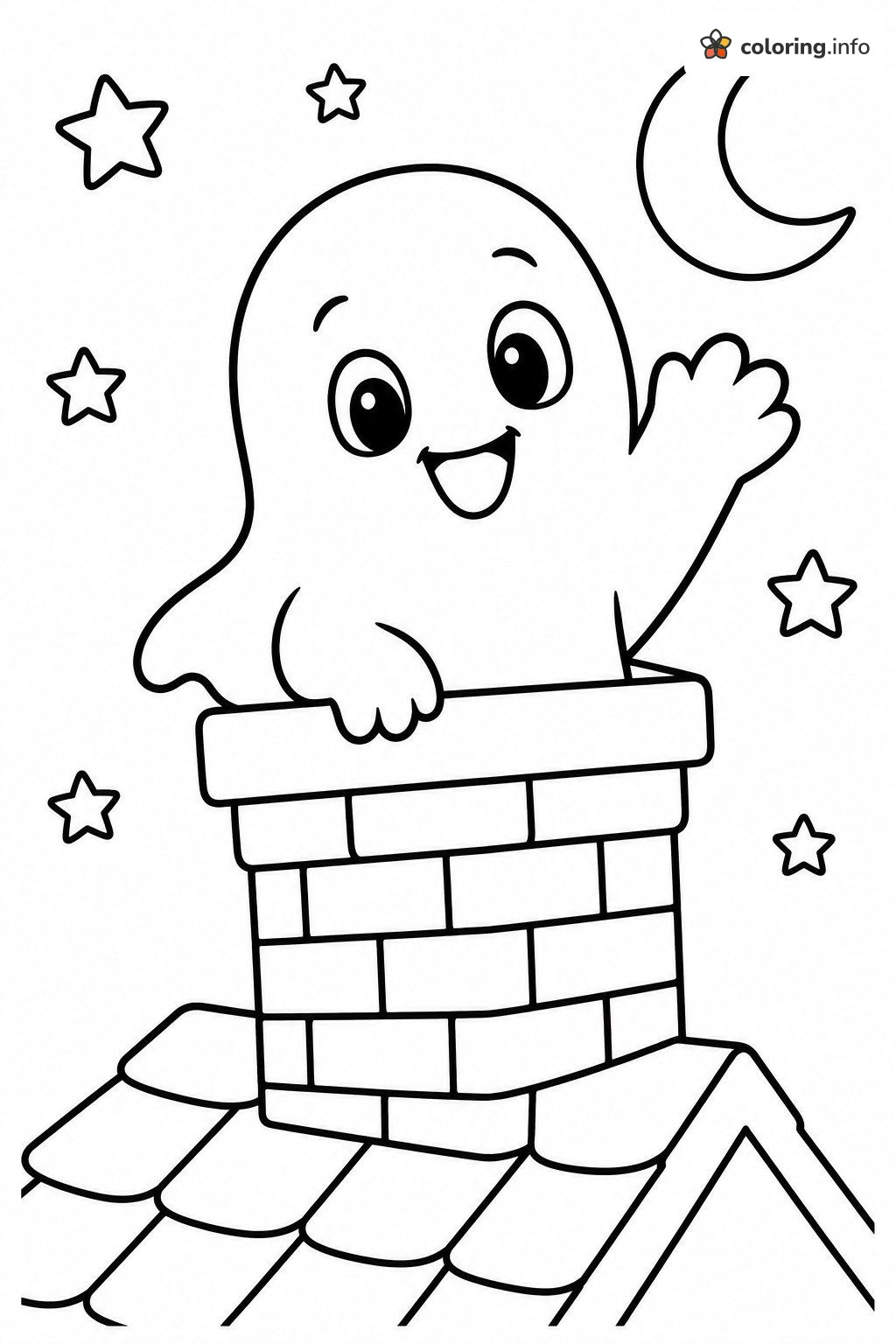 Chimney Ghost Waving Above a Haunted House Roof coloring sheet Chimney Ghost Waving Above a Haunted House Roof coloring sheet