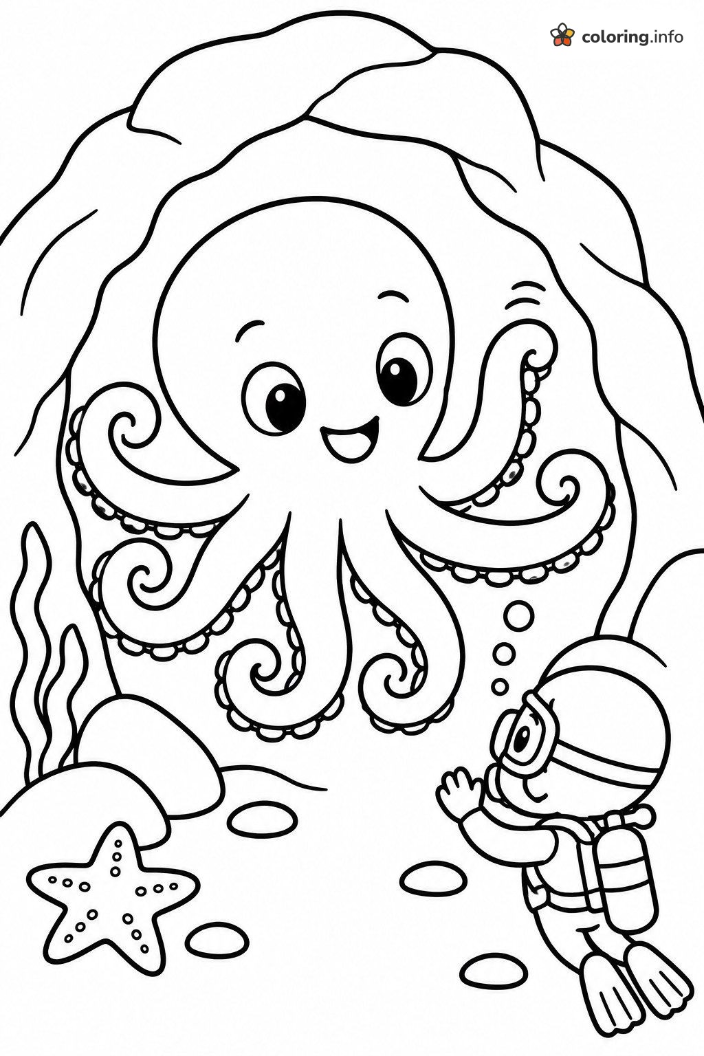 Friendly Octopus Waving at a Cave Diver, Octonauts Coloring Friendly Octopus Waving at a Cave Diver, Octonauts Coloring