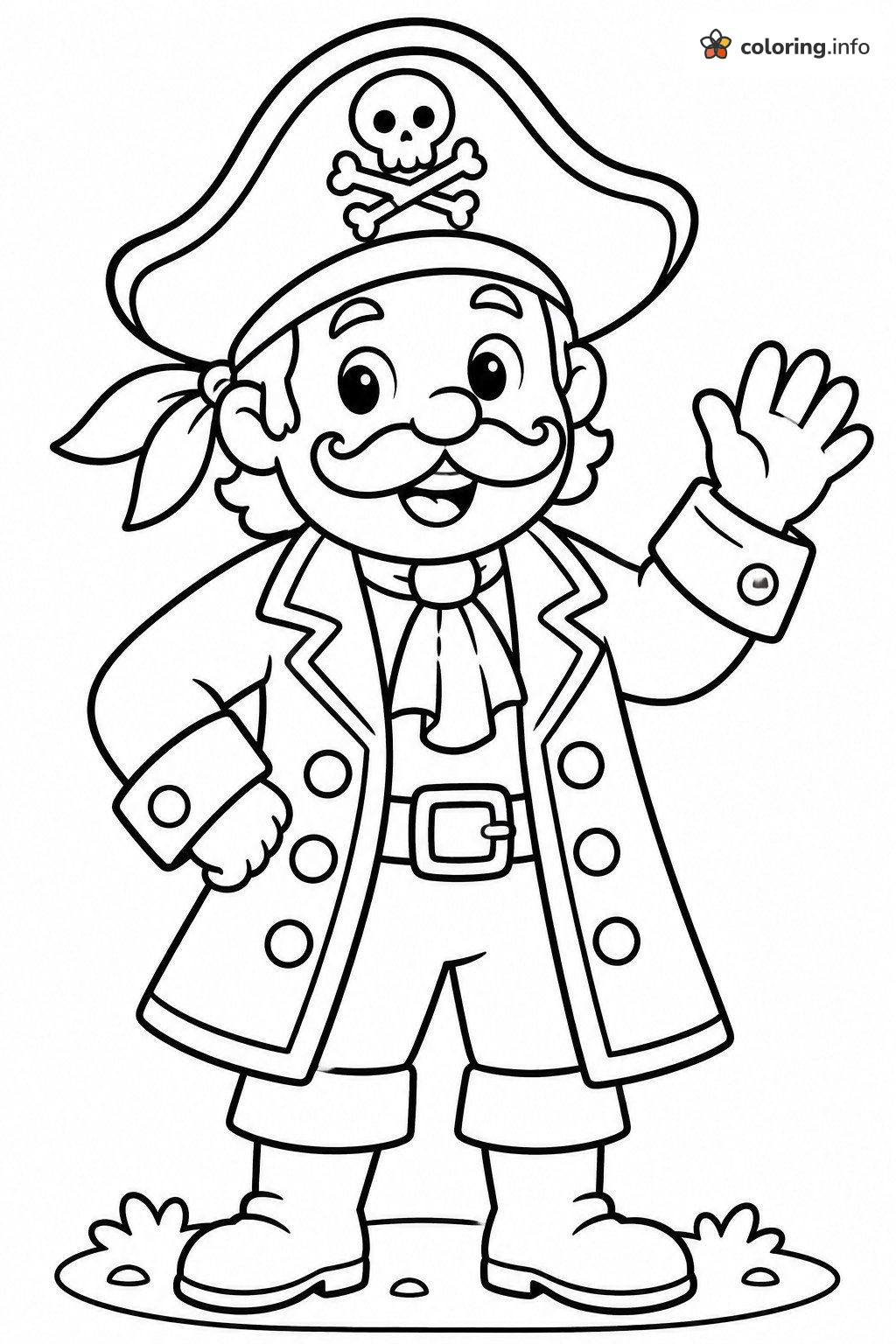 Waving Pirate Captain in a Skull Hat coloring sheet Waving Pirate Captain in a Skull Hat coloring sheet