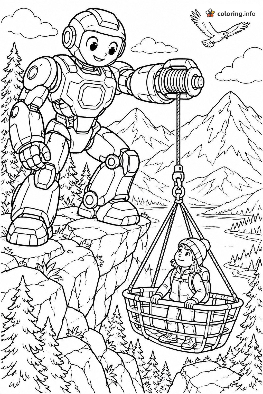 Cliff Rescue Basket Robot, Rescue Bots (Transformers) Mountain Scene coloring page Cliff Rescue Basket Robot, Rescue Bots (Transformers) Mountain Scene coloring page