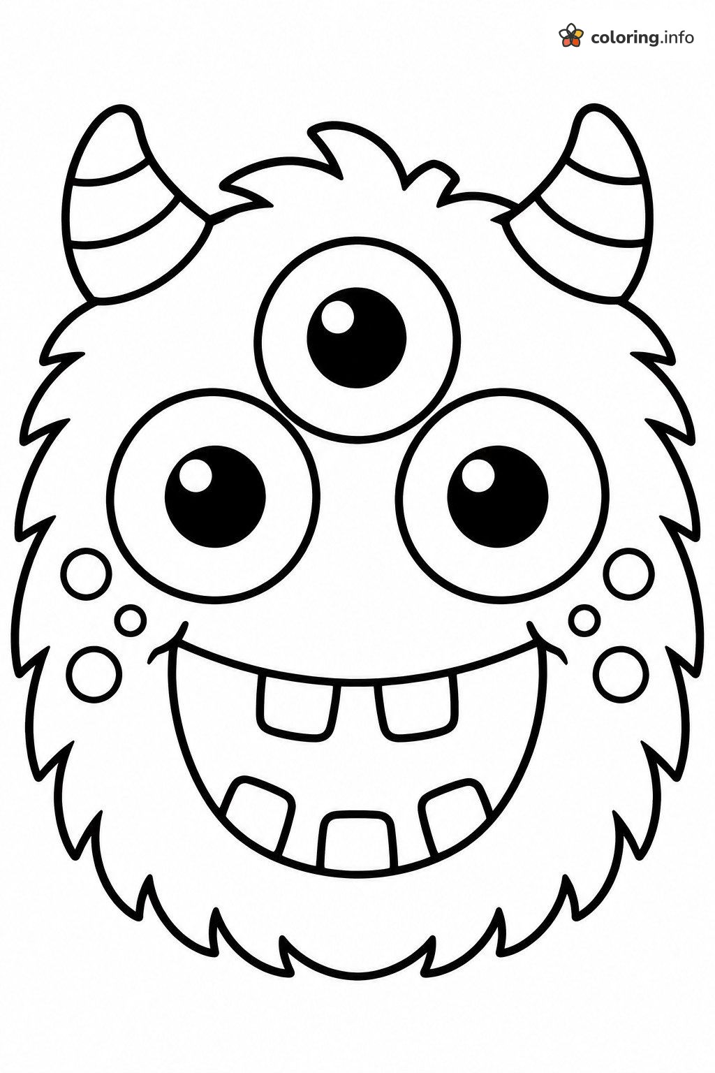 Three-Eyed Furry Monster Halloween Mask with Striped Horns coloring page Three-Eyed Furry Monster Halloween Mask with Striped Horns coloring page