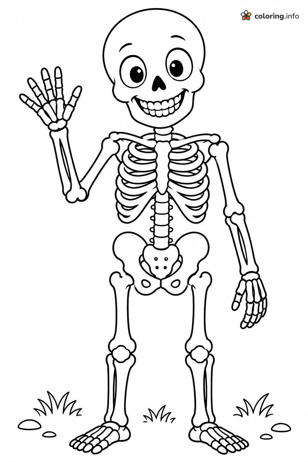 Friendly Skeleton on Grass Anatomy Printable printable coloring page Friendly Skeleton on Grass Anatomy Printable printable coloring page