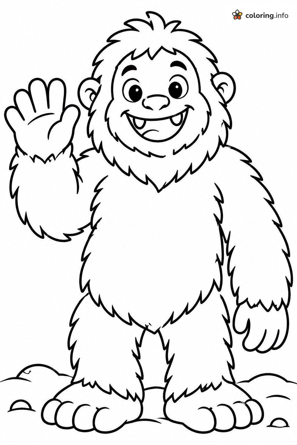 Cheerful Yeti Waving Hello in the Snow coloring page Cheerful Yeti Waving Hello in the Snow coloring page