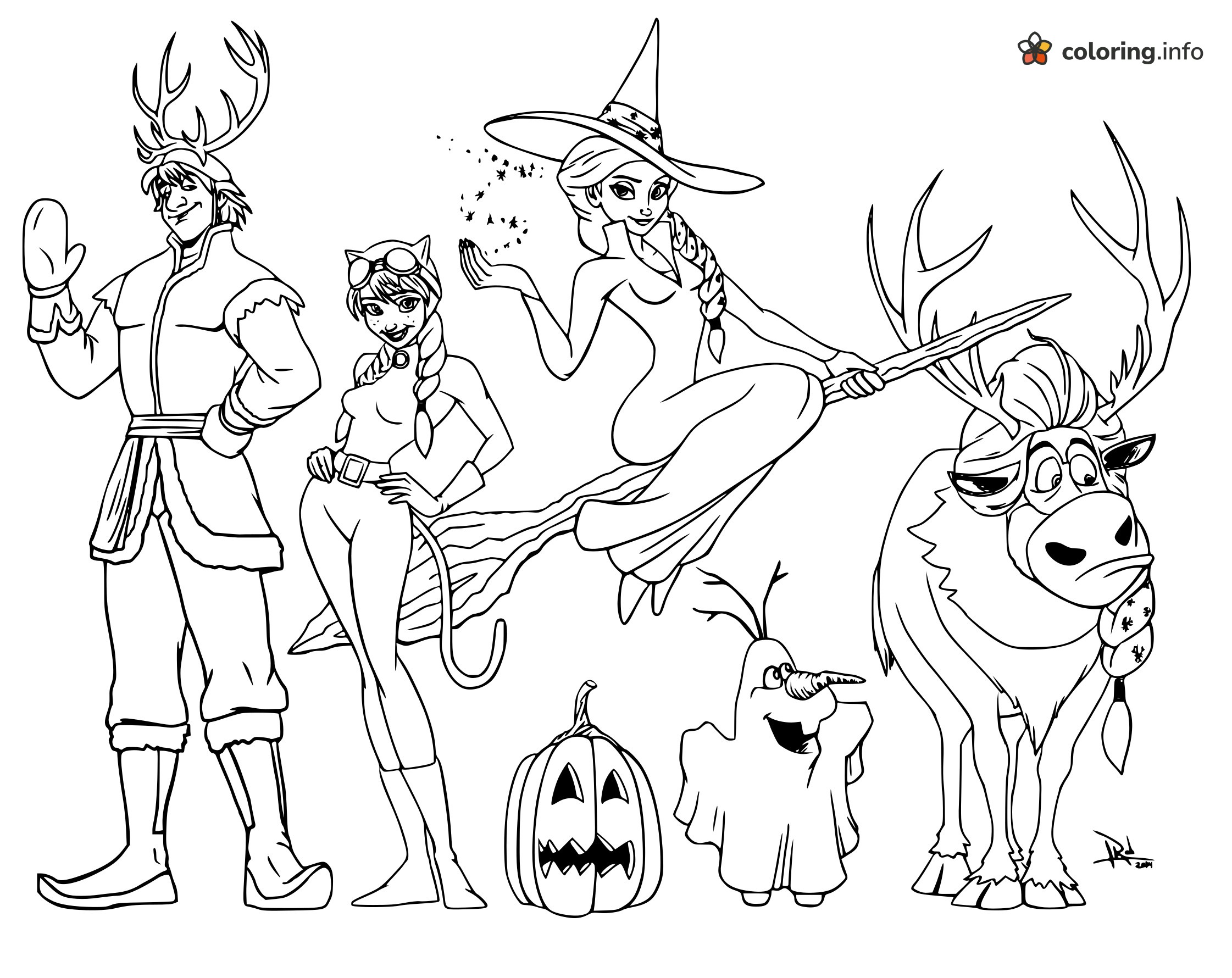 Halloween Costume Party with the Frozen Gang and a Witch Elsa coloring page Halloween Costume Party with the Frozen Gang and a Witch Elsa coloring page